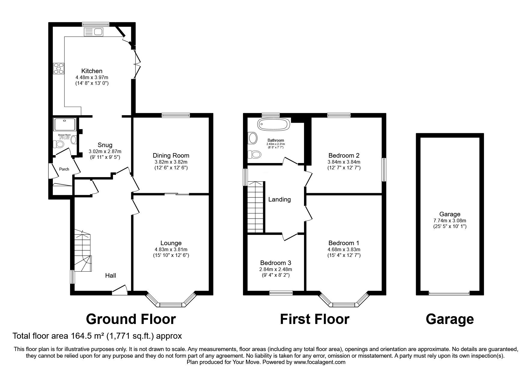 Floorplan of 3 bedroom Detached House for sale, Sutton Road, Kirkby-in-Ashfield, Nottinghamshire, NG17
