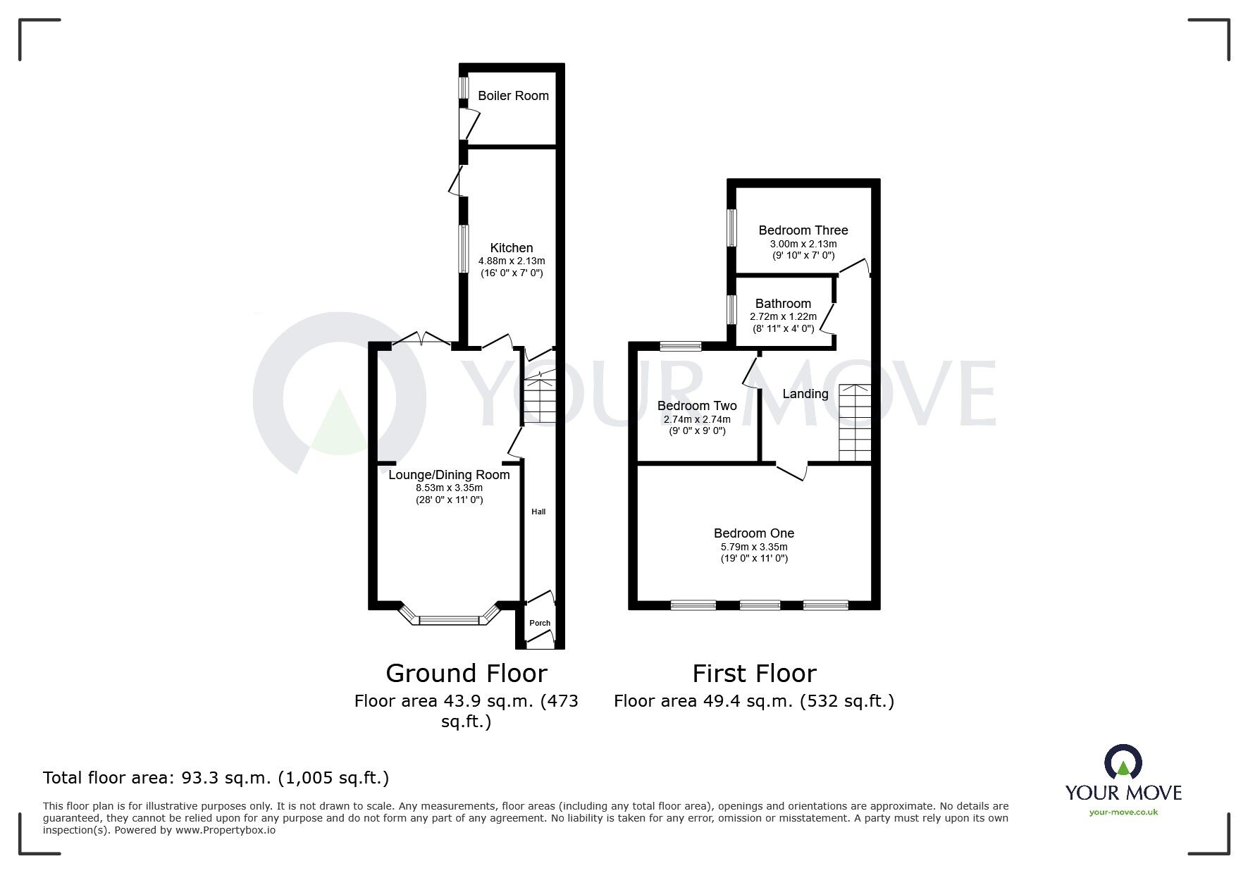 Floorplan of 3 bedroom Mid Terrace House for sale, Diamond Avenue, Kirkby-in-Ashfield, Nottinghamshire, NG17