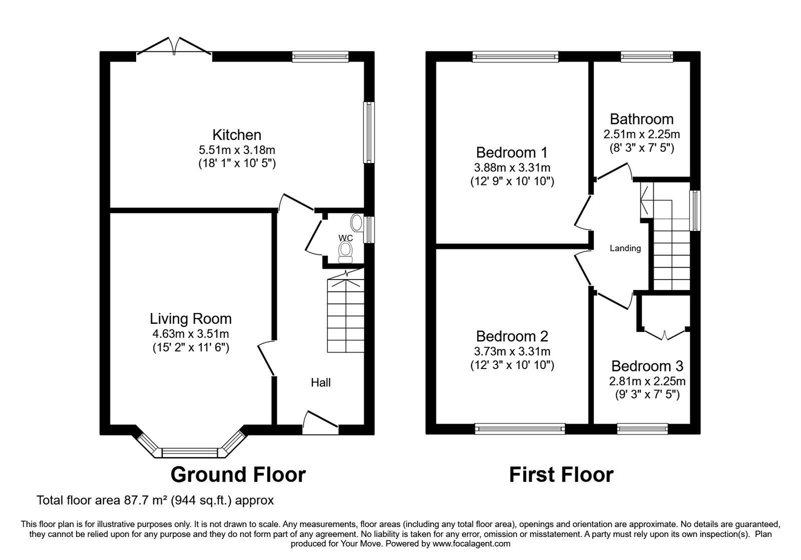 Floorplan of 3 bedroom Semi Detached House for sale, Pine Close, Kirkby-in-Ashfield, Nottinghamshire, NG17