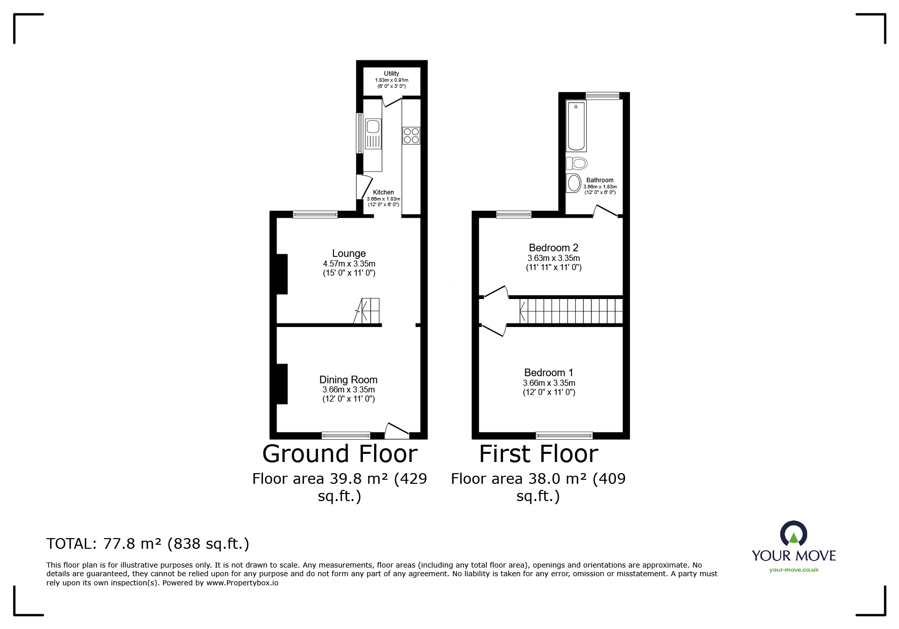 Floorplan of 2 bedroom End Terrace House for sale, Vernon Road, Kirkby-in-Ashfield, Nottinghamshire, NG17