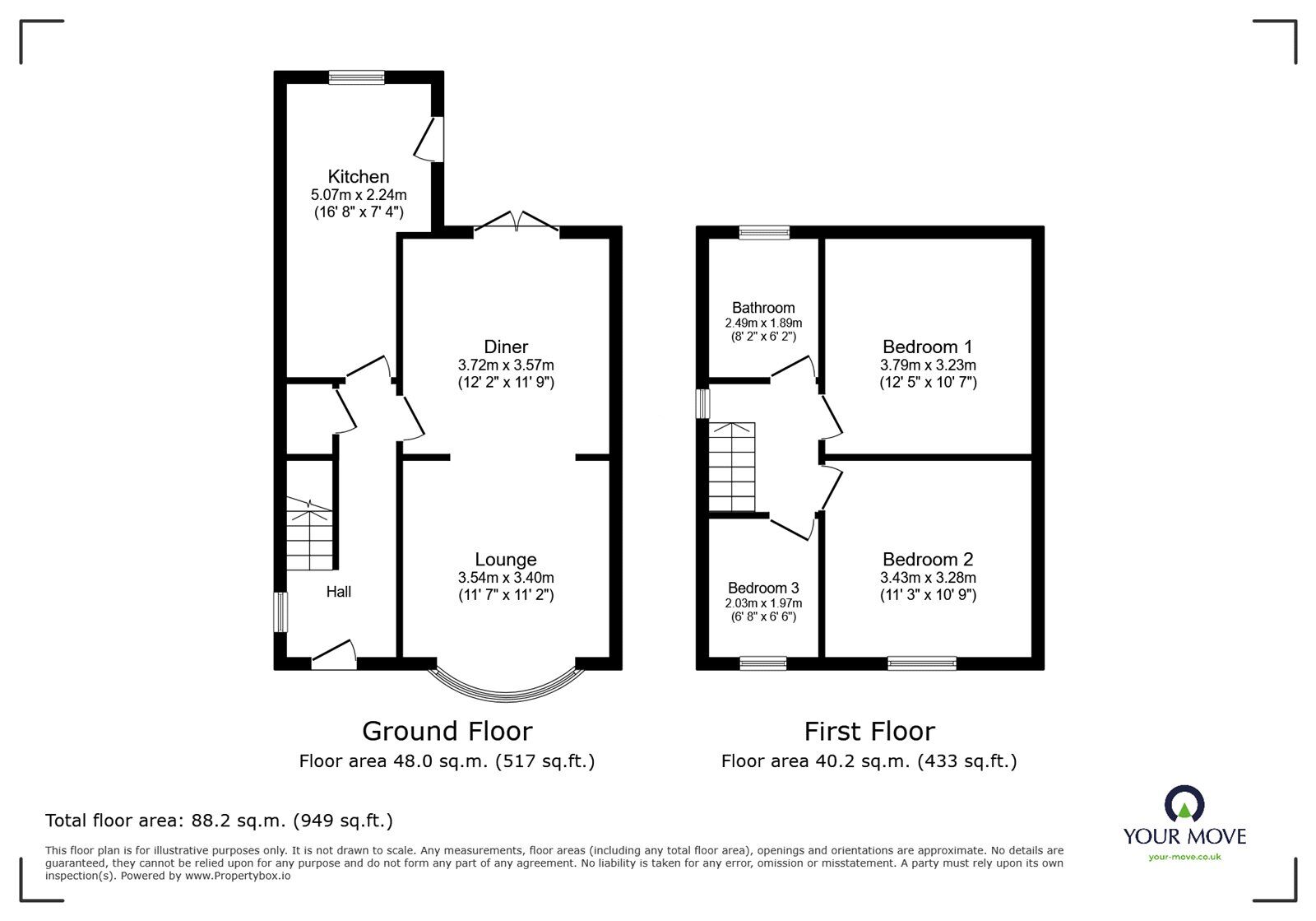 Floorplan of 3 bedroom Semi Detached House for sale, Beulah Road, Kirkby-in-Ashfield, Nottinghamshire, NG17