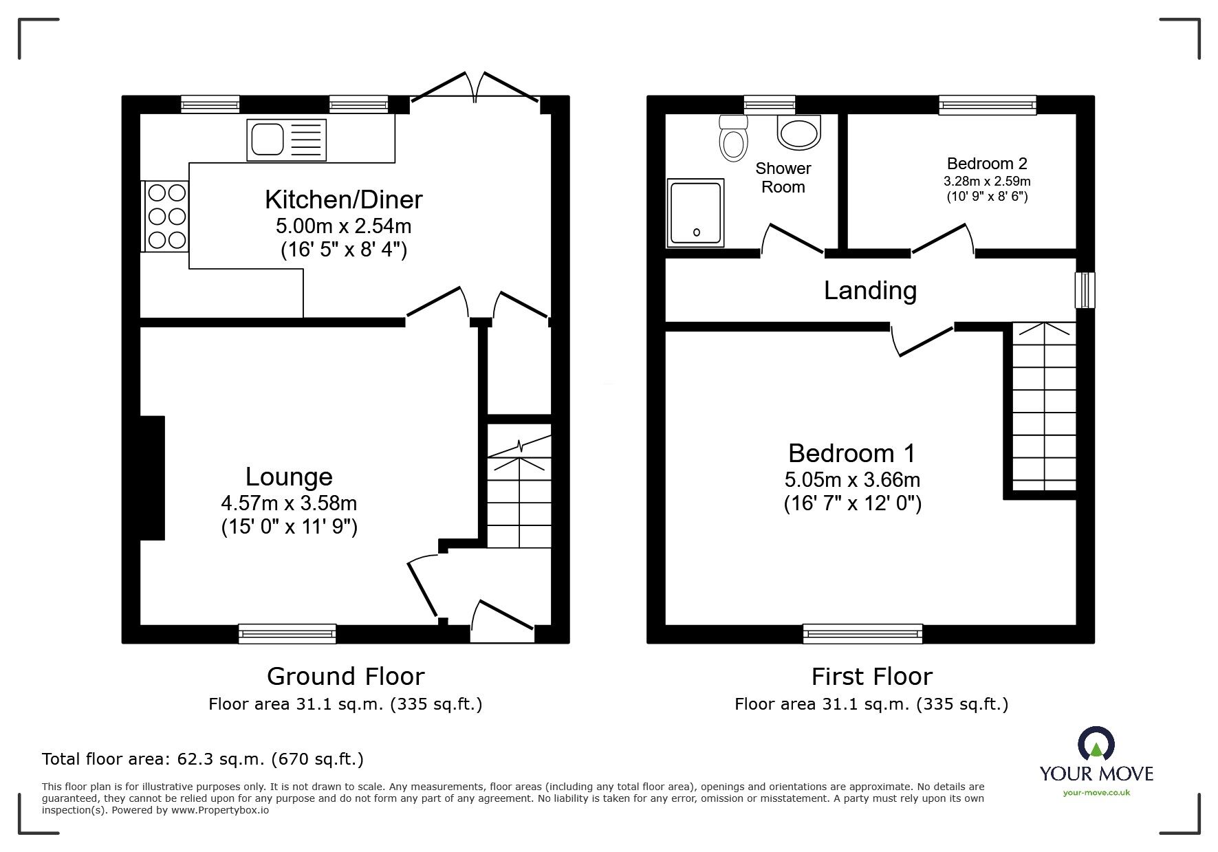 Floorplan of 2 bedroom Semi Detached House for sale, Lindleys Lane, Kirkby-in-Ashfield, Nottinghamshire, NG17