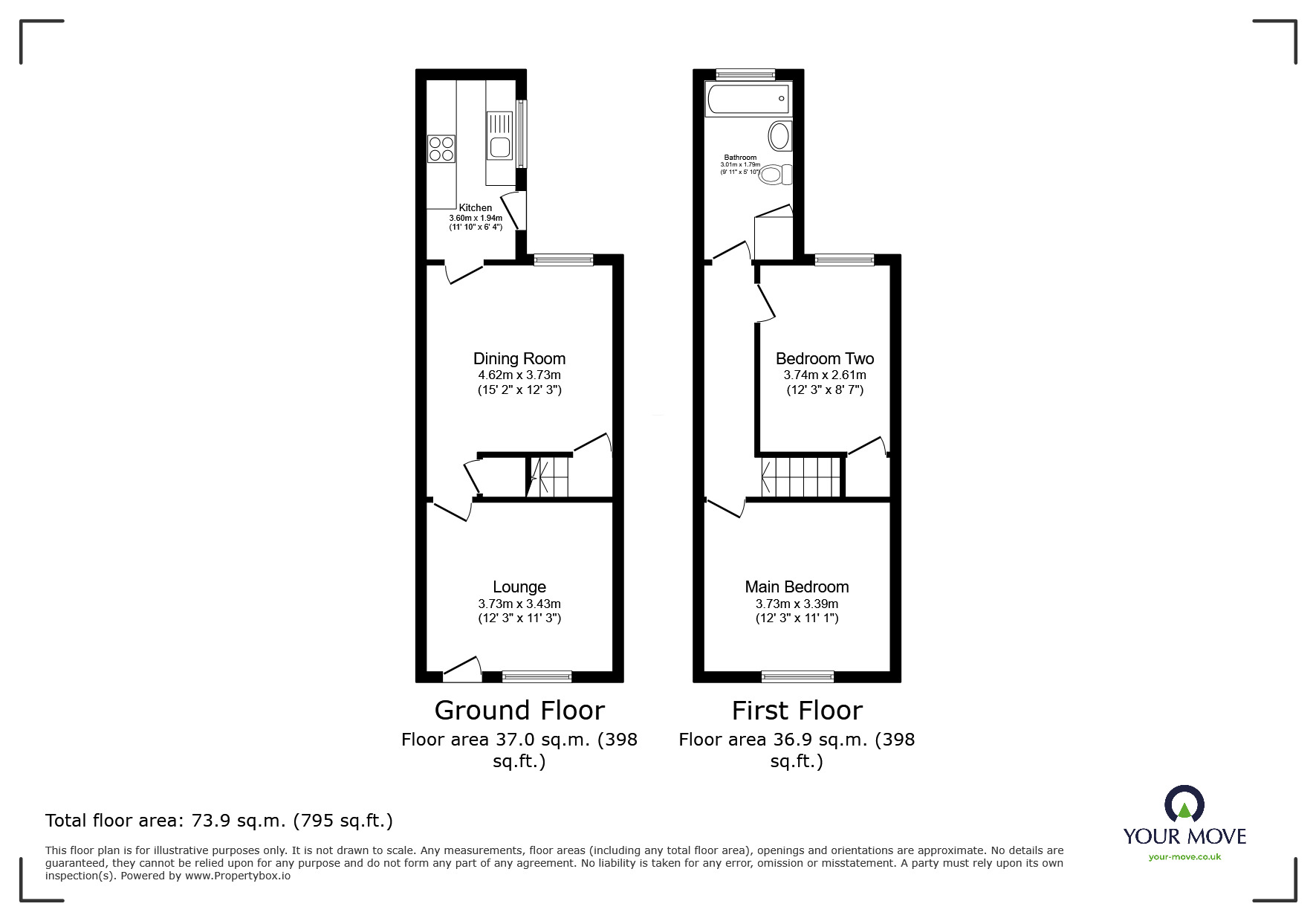 Floorplan of 2 bedroom End Terrace House for sale, Mansfield Road, Selston, Nottinghamshire, NG16