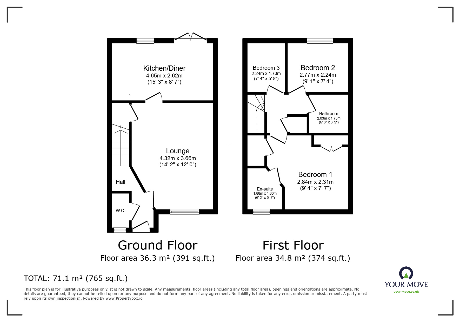 Floorplan of 3 bedroom End Terrace House to rent, Owl Lane, Calverton, Nottinghamshire, NG14