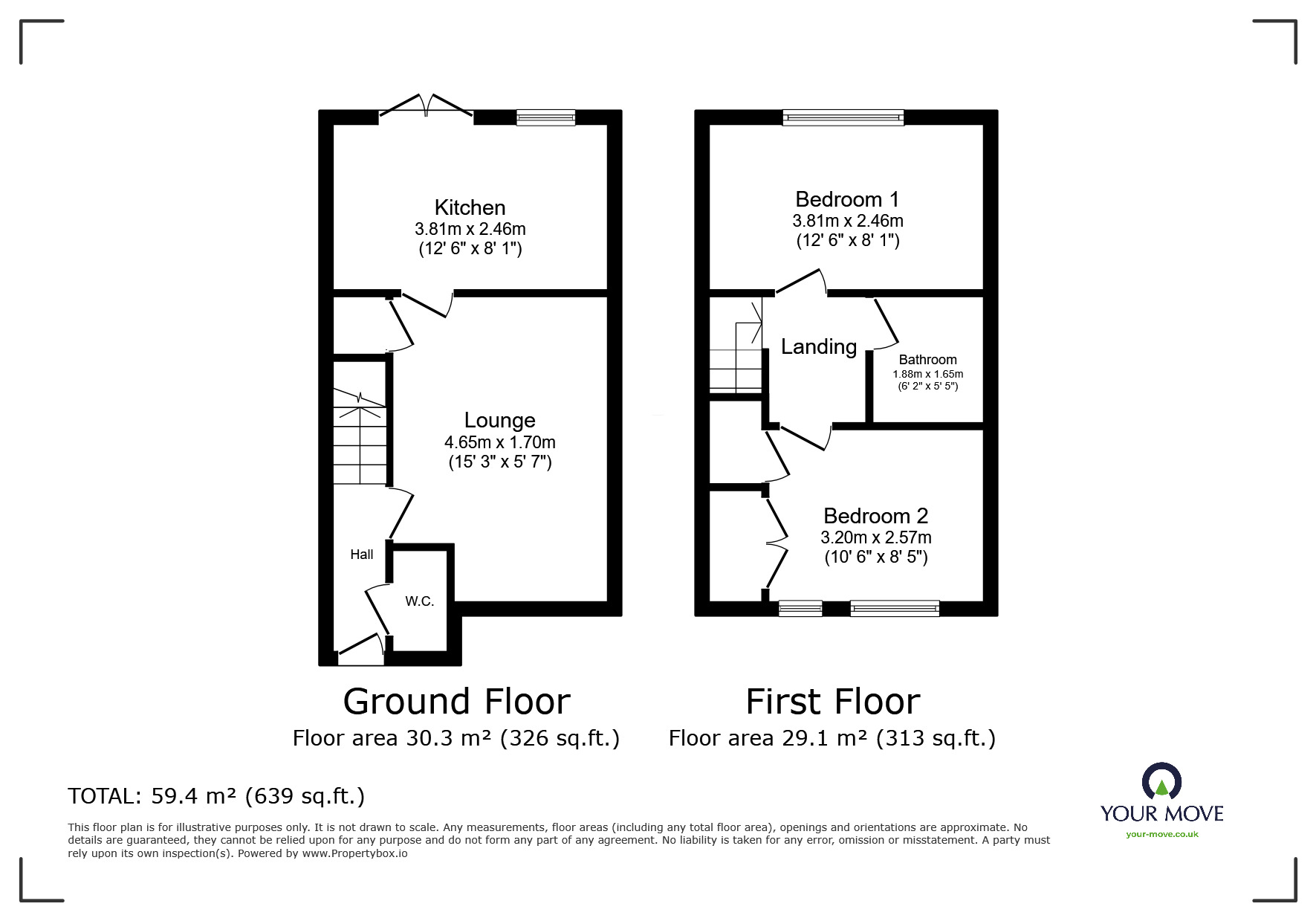 Floorplan of 2 bedroom Mid Terrace House to rent, Owl Lane, Calverton, Nottinghamshire, NG14