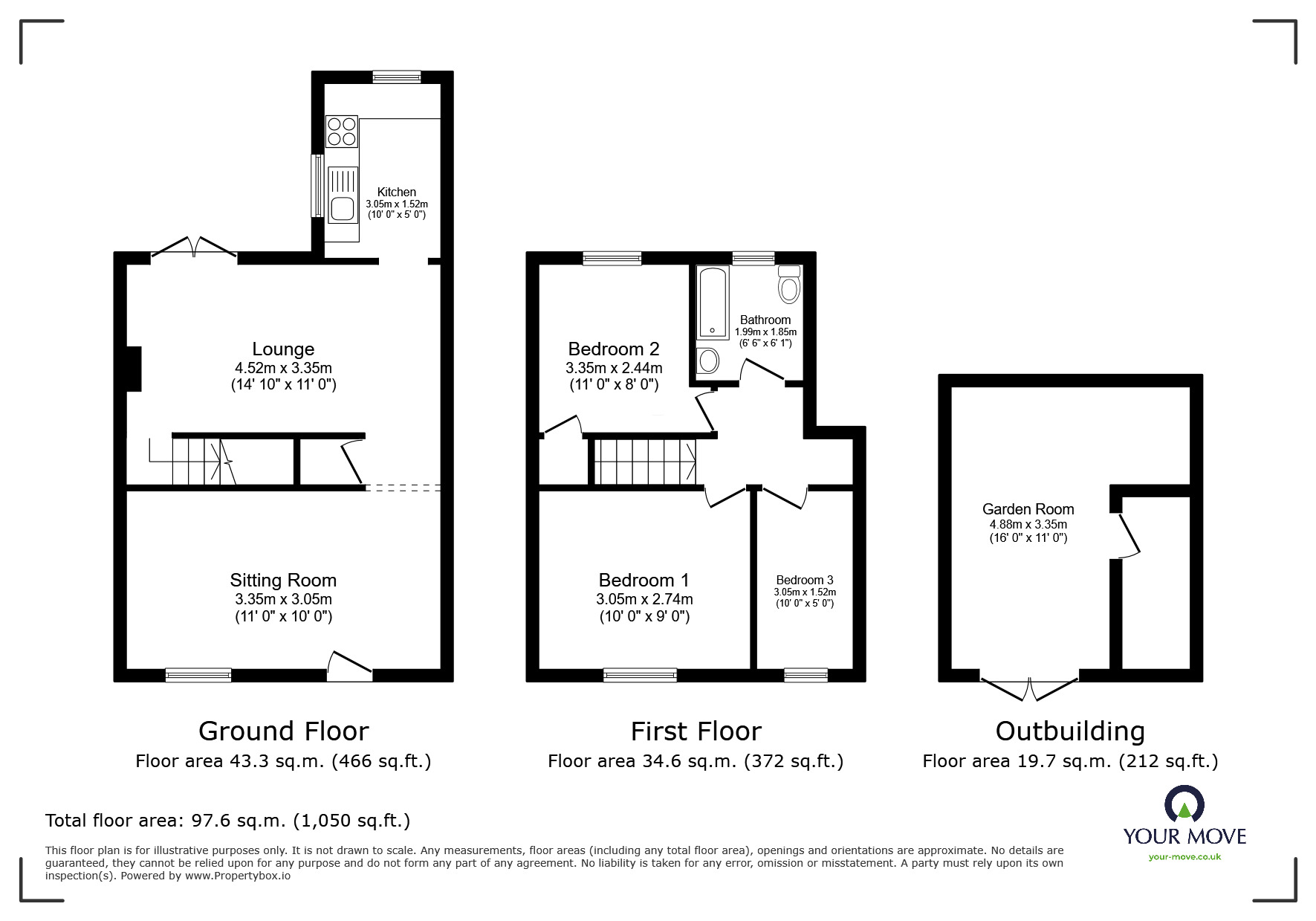 Floorplan of 3 bedroom End Terrace House for sale, Queen Street, Pinxton, Derbyshire, NG16