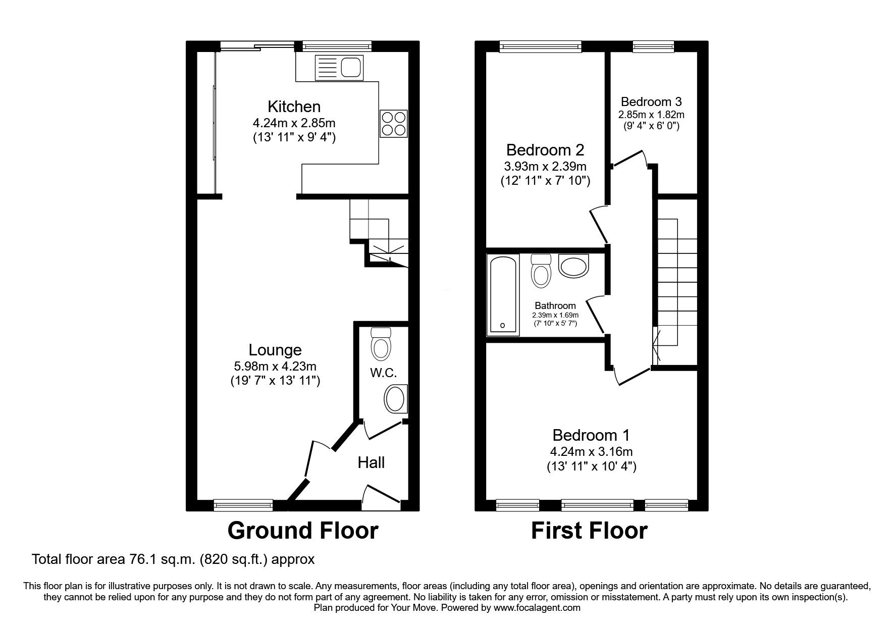 Floorplan of 3 bedroom End Terrace House for sale, Linnet Way, Hucknall, Nottinghamshire, NG15