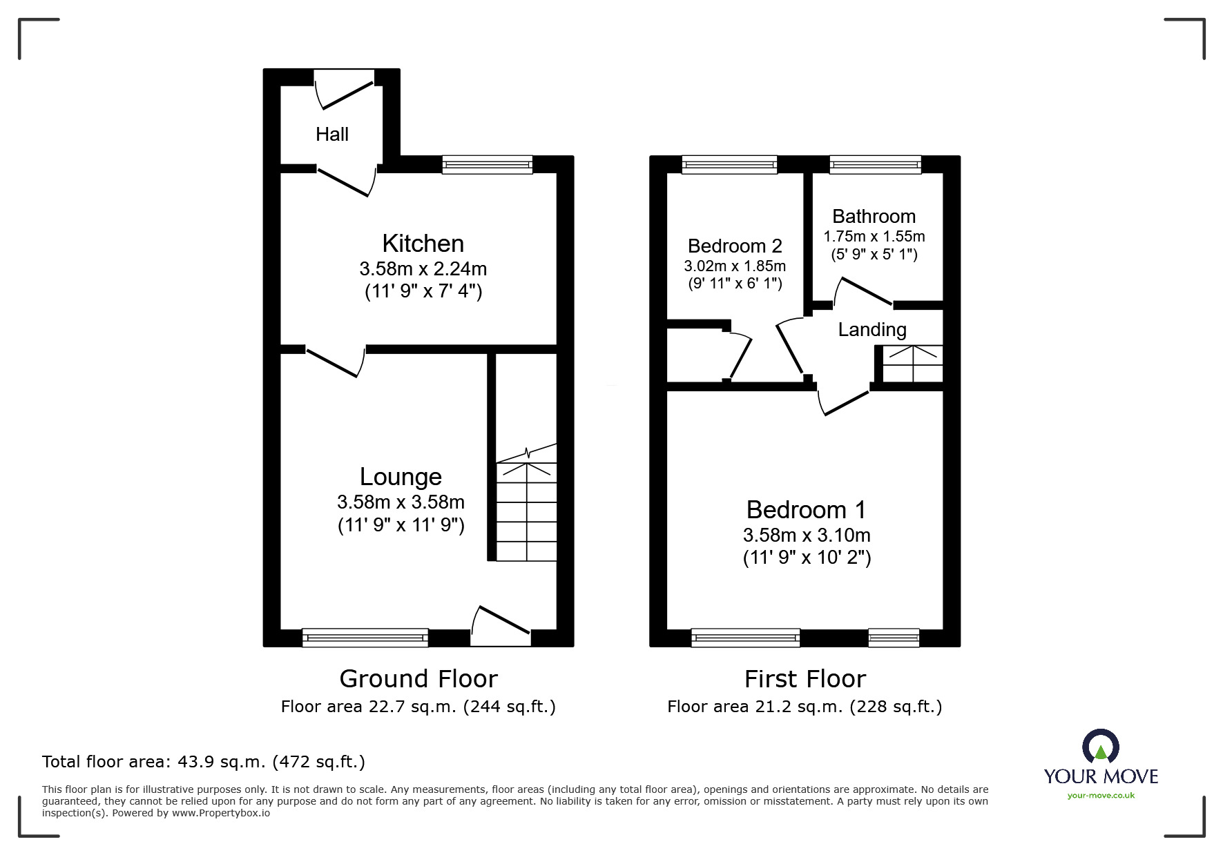 Floorplan of 2 bedroom Mid Terrace House to rent, Buckfast Close, Swanwick, Derbyshire, DE55
