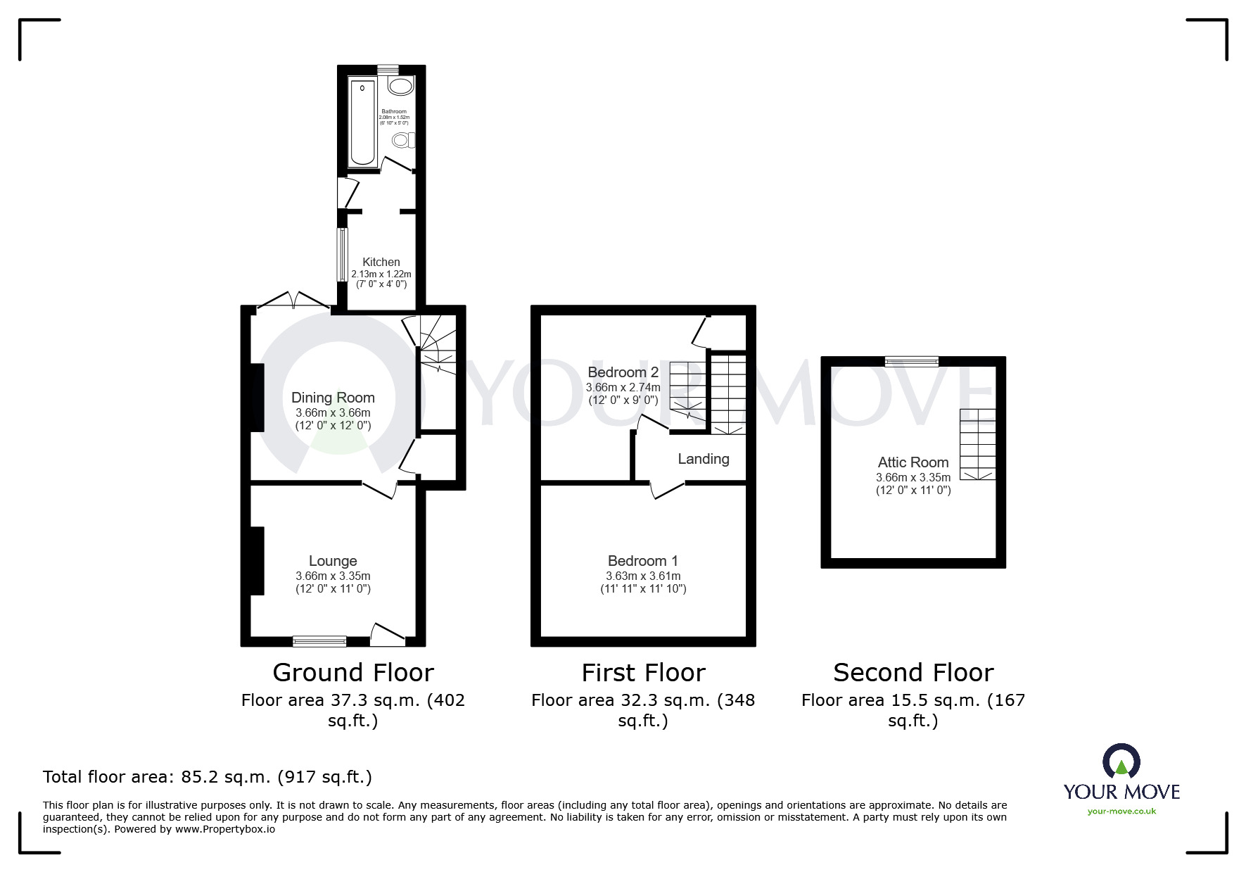 Floorplan of 2 bedroom Mid Terrace House for sale, Portland Street, Kirkby-in-Ashfield, Nottinghamshire, NG17