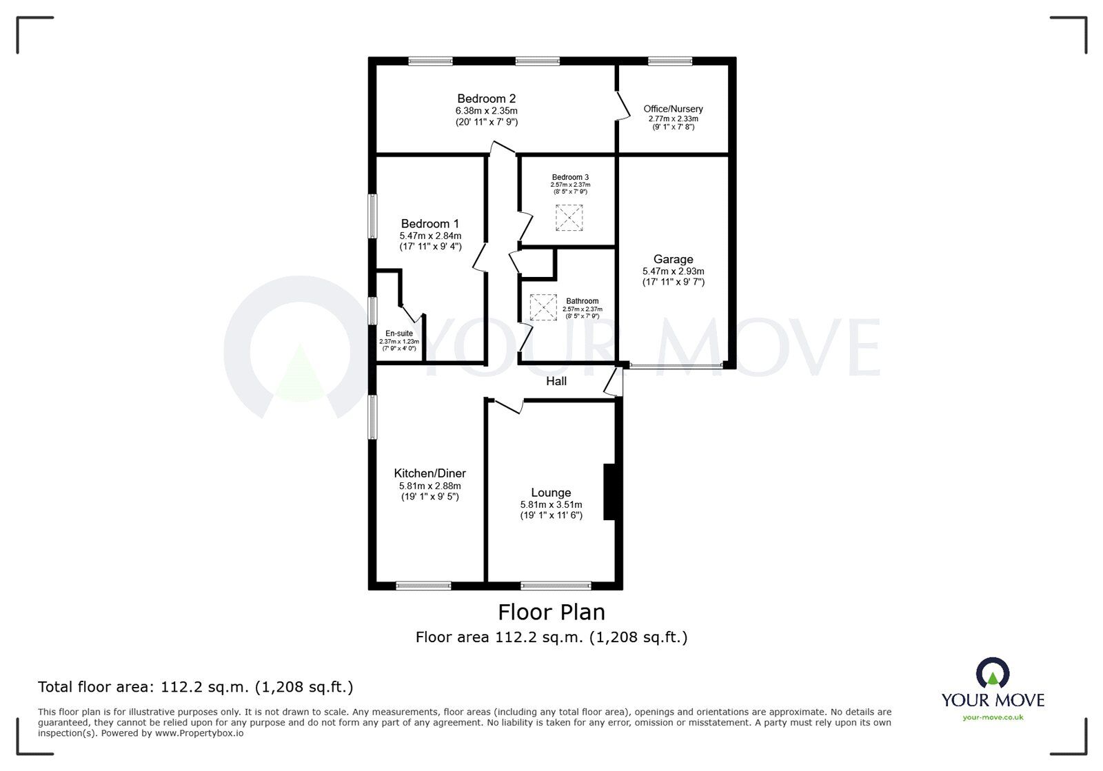 Floorplan of 3 bedroom Detached Bungalow for sale, Queensway, Kirkby-in-Ashfield, Nottinghamshire, NG17