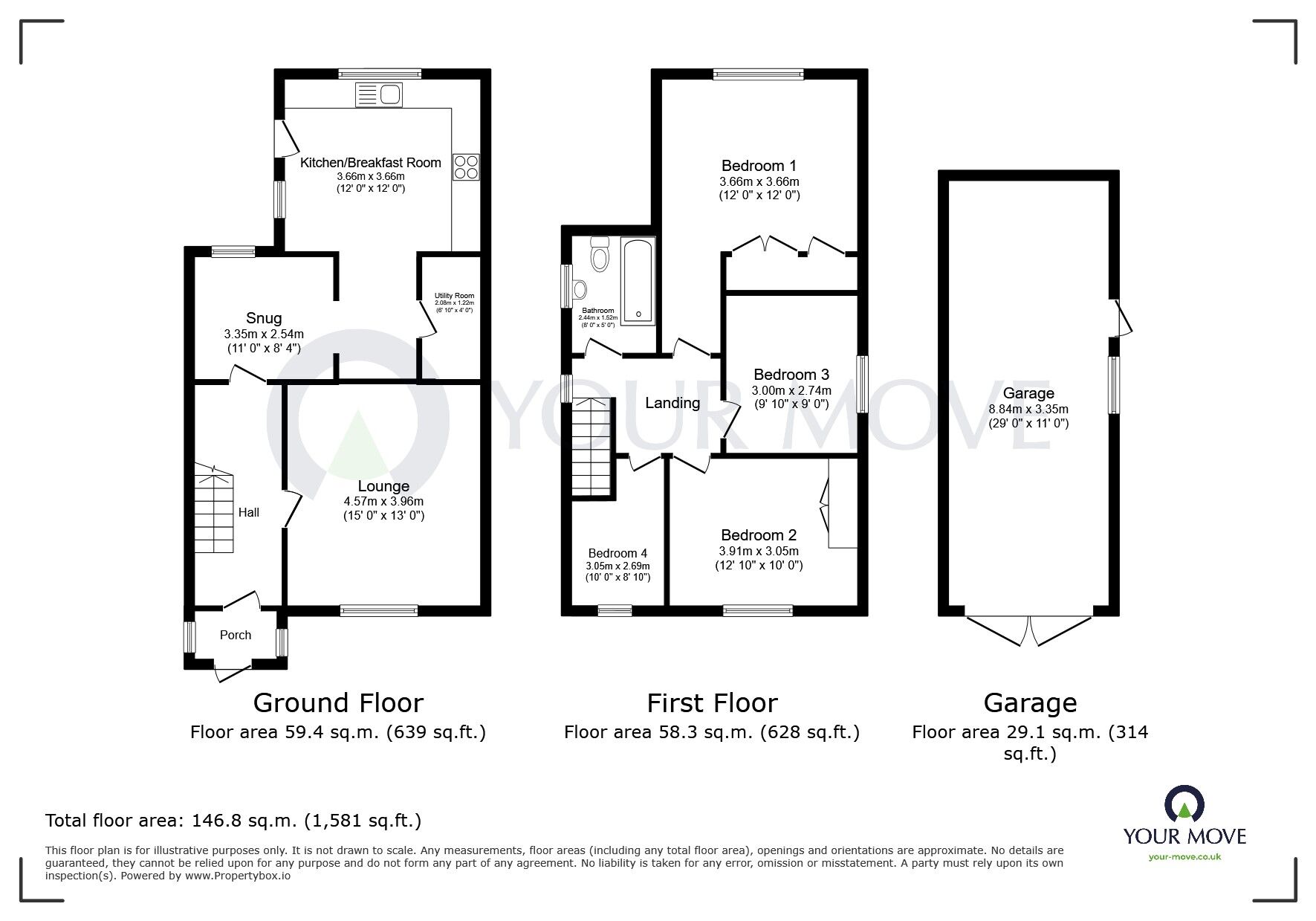 Floorplan of 4 bedroom Detached House for sale, Midfield Road, Kirkby-in-Ashfield, Nottinghamshire, NG17