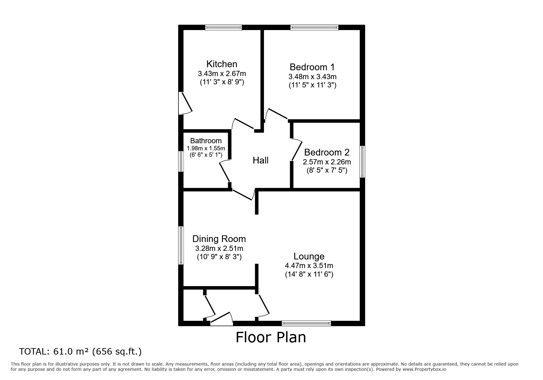 Floorplan of 2 bedroom Detached Bungalow to rent, Portland Avenue, Kirkby-in-Ashfield, Nottinghamshire, NG17