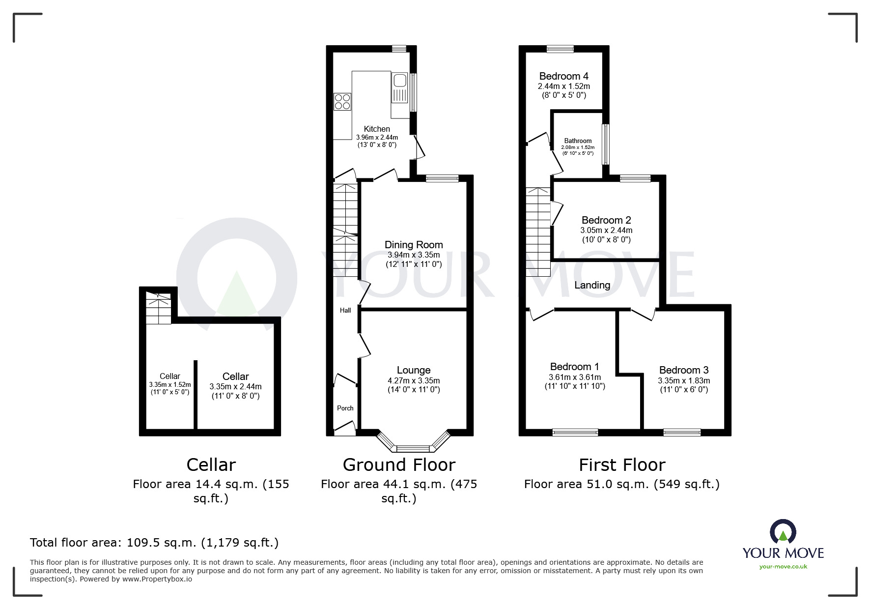 Floorplan of 4 bedroom Mid Terrace House for sale, Kirkby Road, Sutton-in-Ashfield, Nottinghamshire, NG17