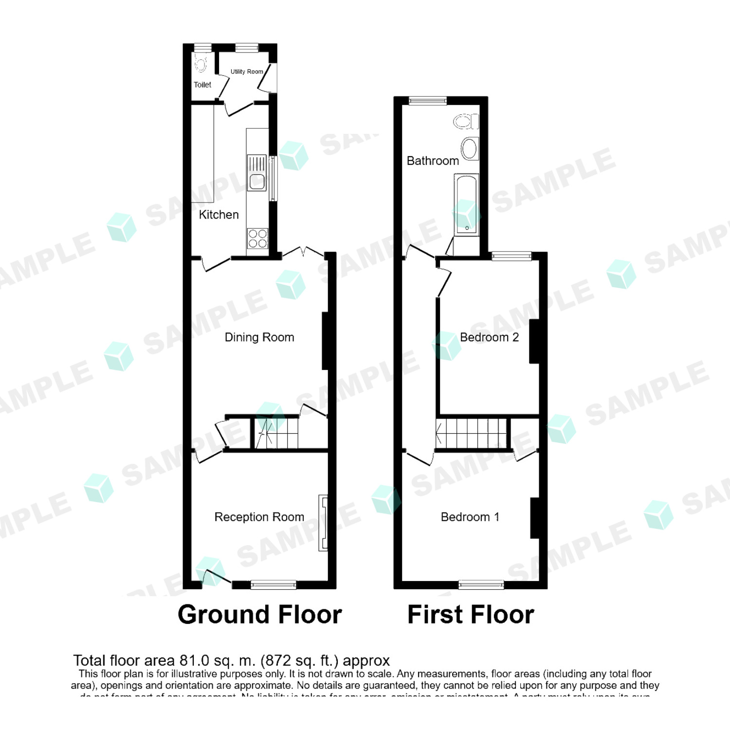 Floorplan of 2 bedroom Mid Terrace House for sale, St. Thomas' Avenue, Kirkby-in-Ashfield, Nottinghamshire, NG17