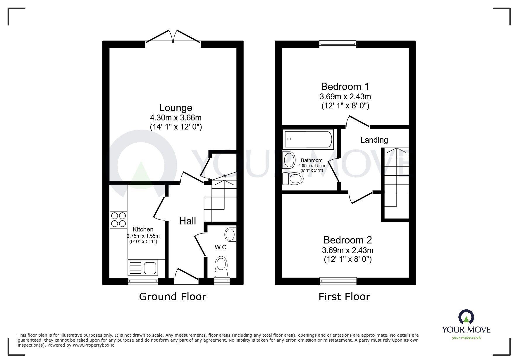 Floorplan of 2 bedroom End Terrace House for sale, Bingley Crescent, Kirkby-in-Ashfield, Nottinghamshire, NG17