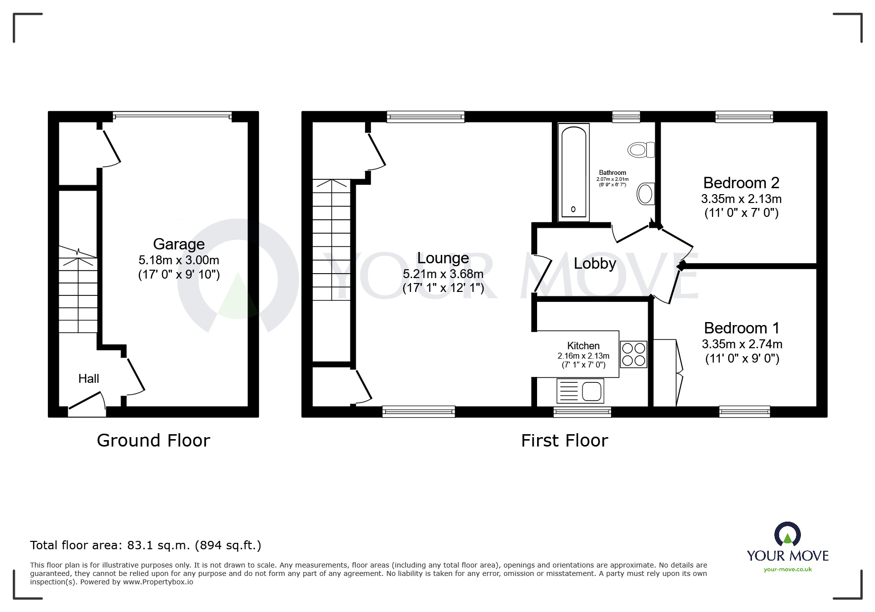 Floorplan of 2 bedroom Flat for sale, Griffiths Way, Hucknall, Nottinghamshire, NG15