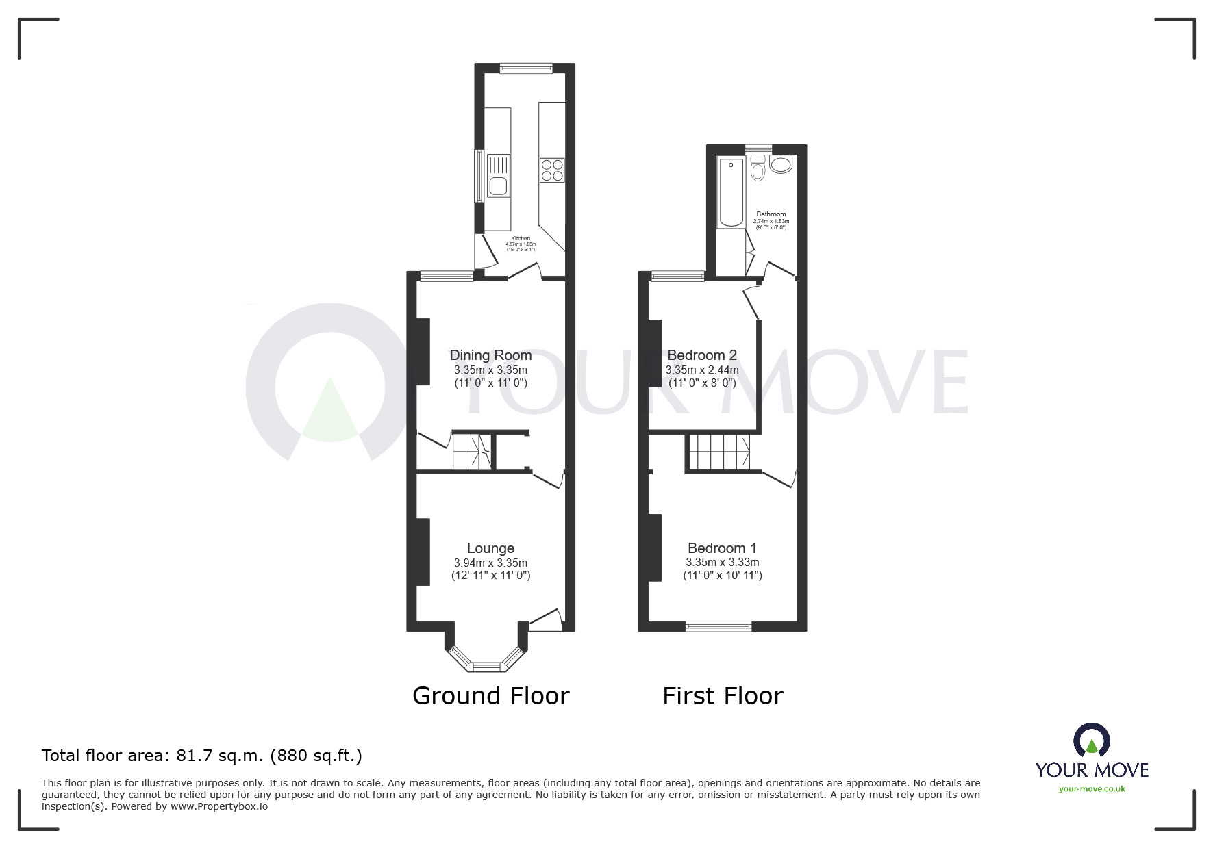 Floorplan of 2 bedroom End Terrace House for sale, St. Johns Avenue, Kirkby-in-Ashfield, Nottinghamshire, NG17