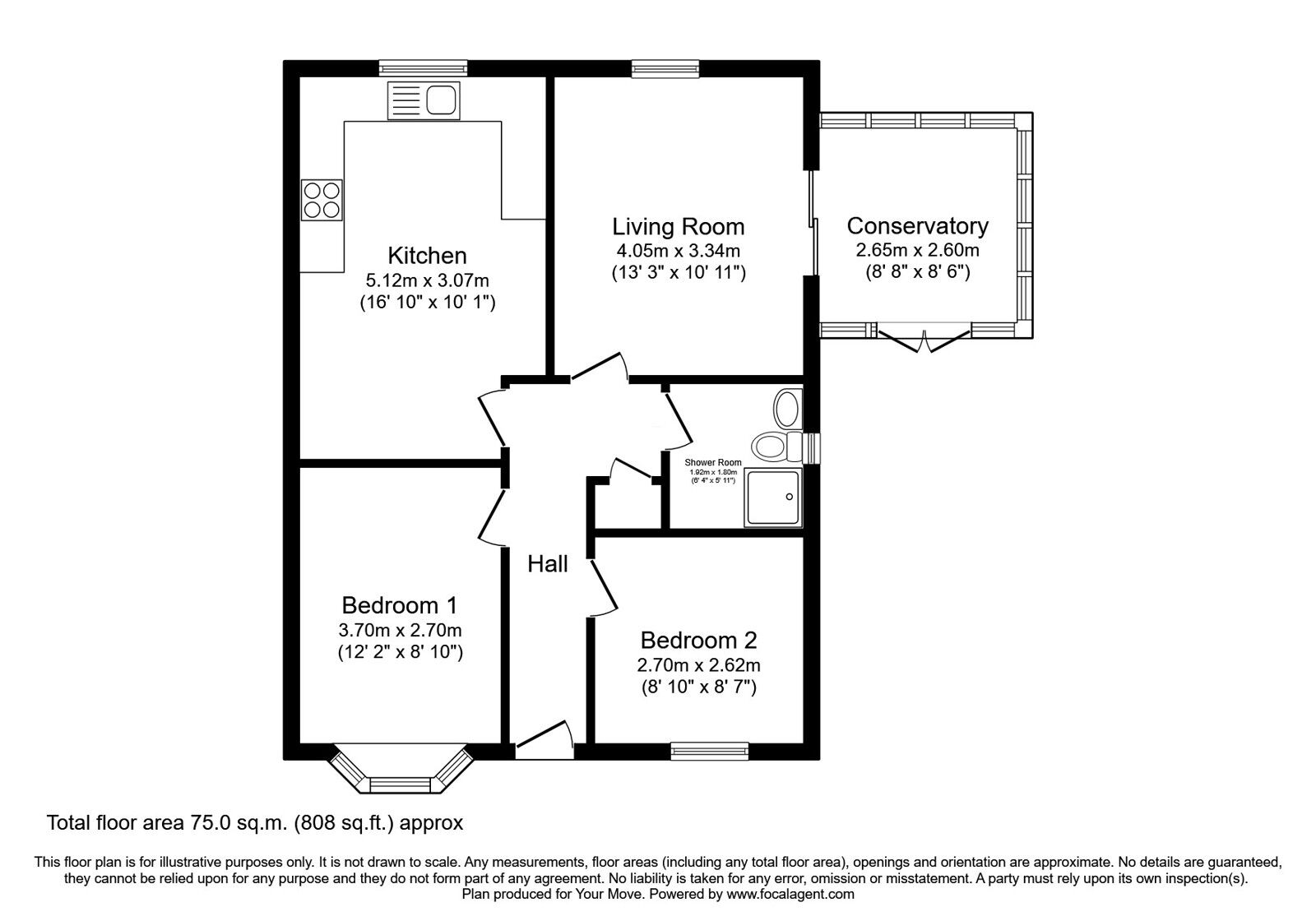 Floorplan of 2 bedroom Semi Detached Bungalow for sale, Brookhill Avenue, Pinxton, Derbyshire, NG16