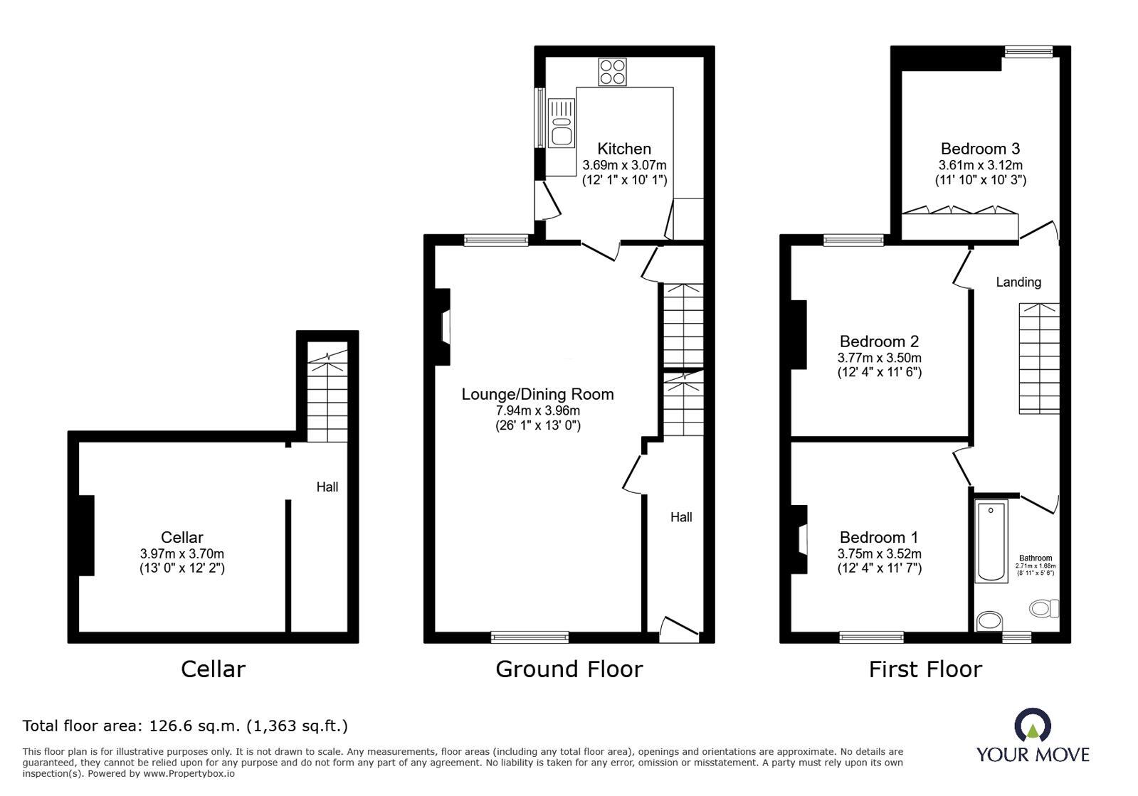 Floorplan of 3 bedroom End Terrace House for sale, The Avenue, Sutton-in-Ashfield, Nottinghamshire, NG17
