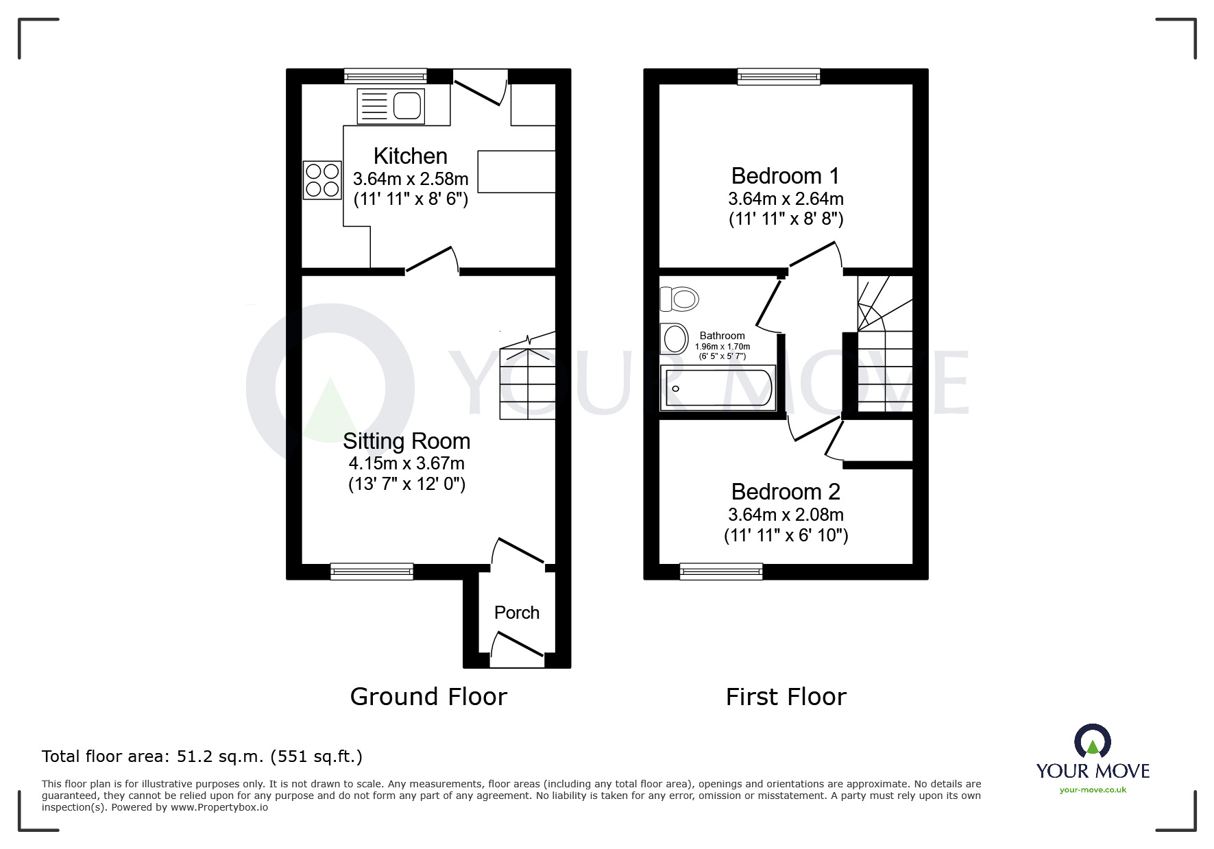 Floorplan of 2 bedroom Mid Terrace House for sale, Kingswood Drive, Kirkby-in-Ashfield, Nottinghamshire, NG17