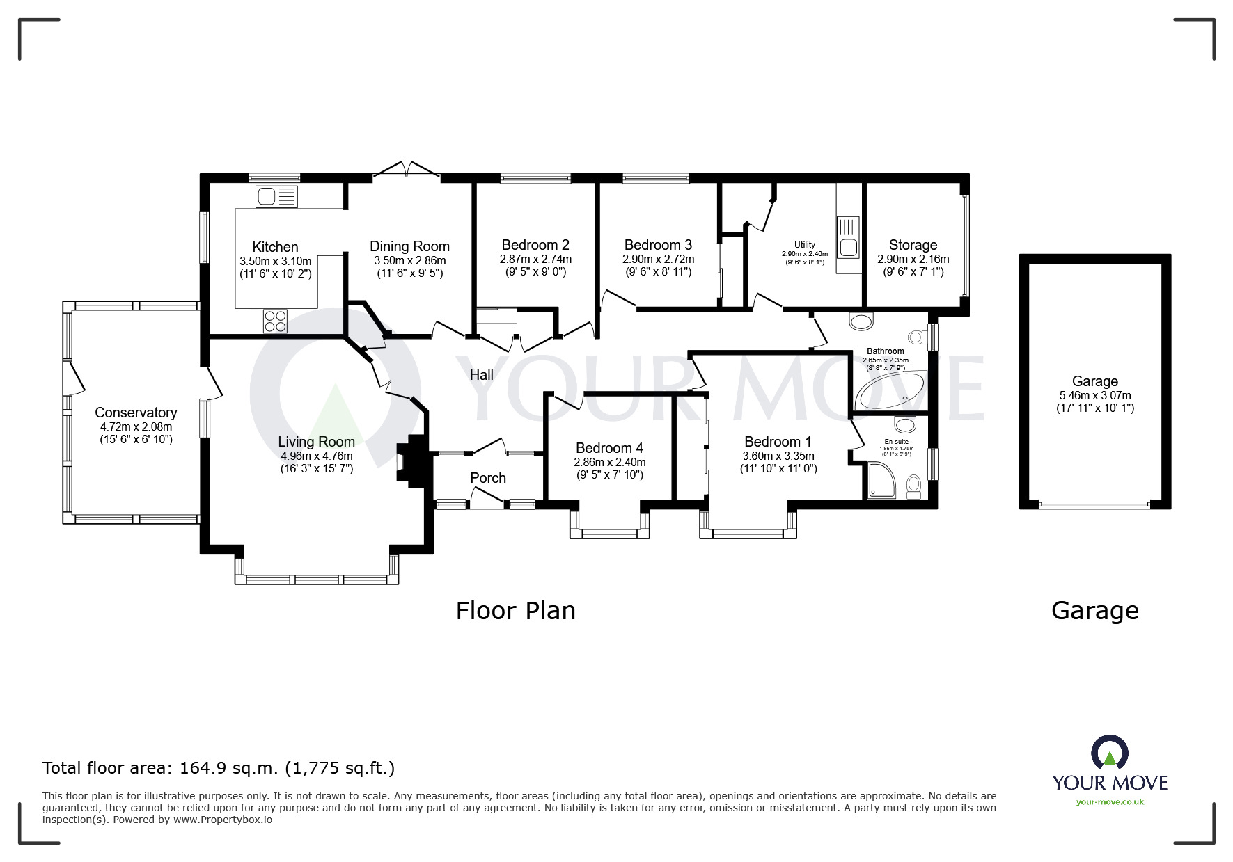 Floorplan of 4 bedroom Detached Bungalow for sale, Manor House Court, Kirkby-in-Ashfield, Nottinghamshire, NG17