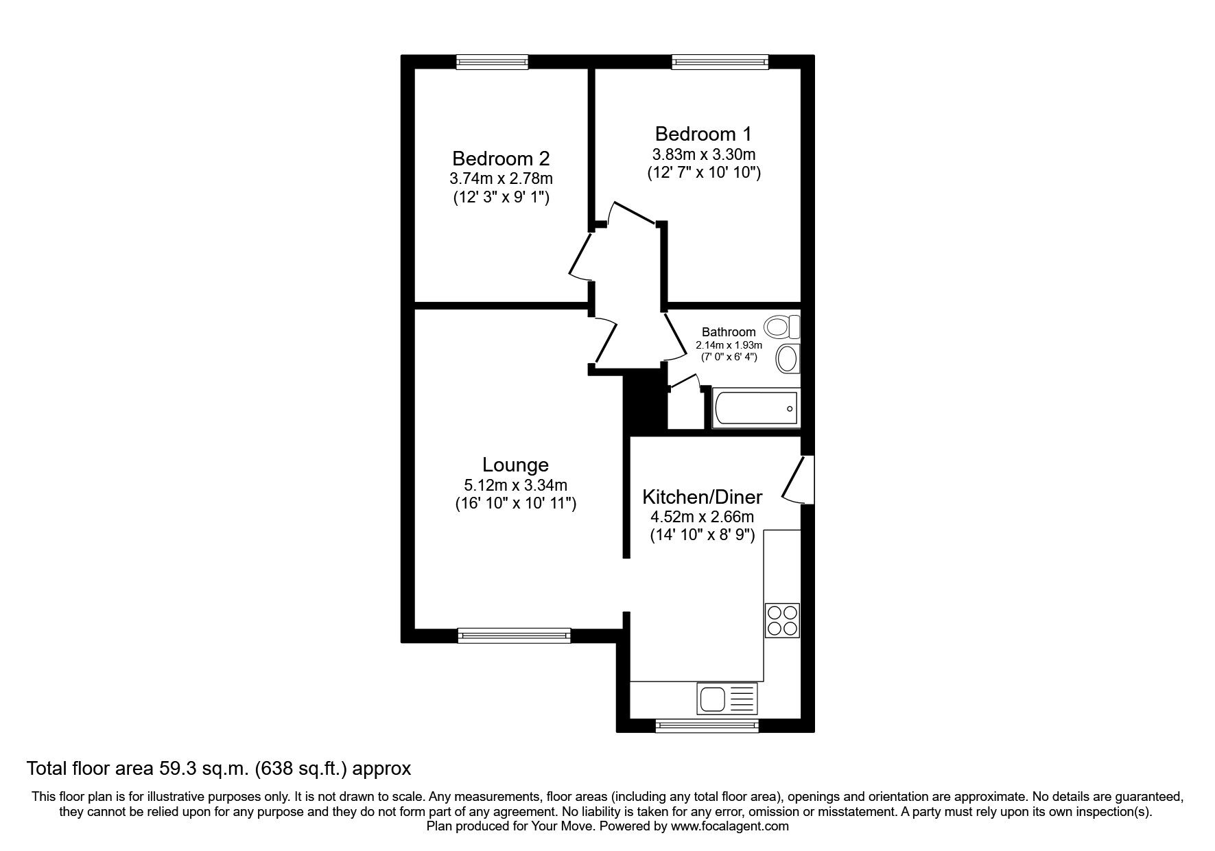 Floorplan of 2 bedroom Detached Bungalow for sale, Oakham Way, Ilkeston, Derbyshire, DE7