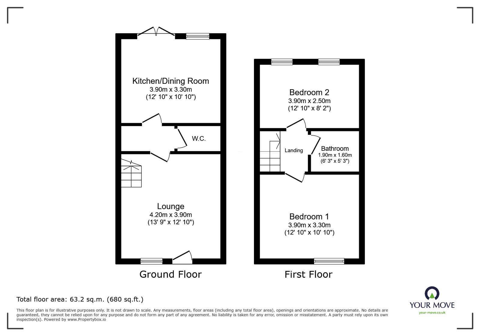 Floorplan of 2 bedroom End Terrace House to rent, Providence Place, Ilkeston, Derbyshire, DE7