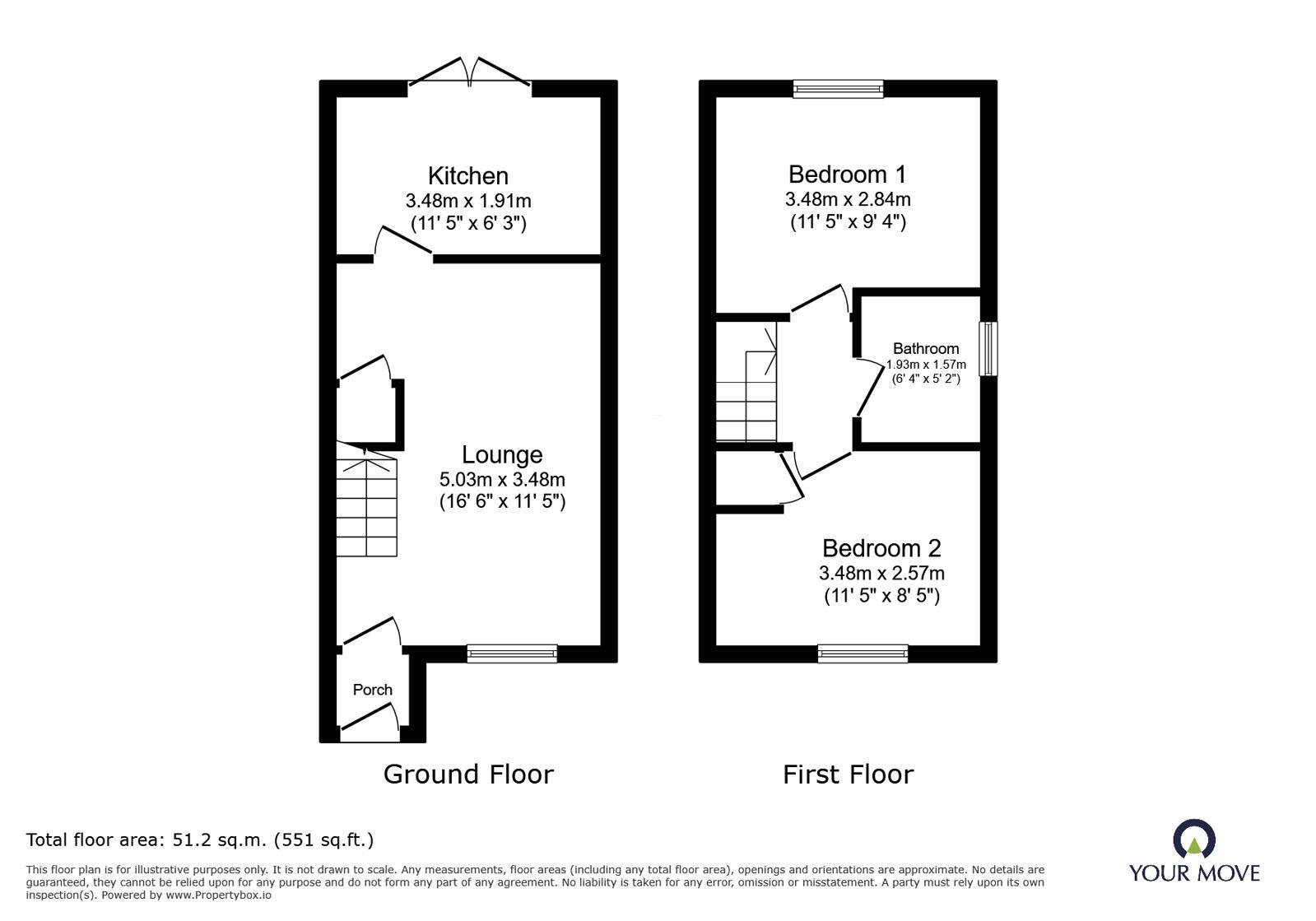 Floorplan of 2 bedroom Semi Detached House to rent, Roewood Close, Kirkby-in-Ashfield, Nottinghamshire, NG17