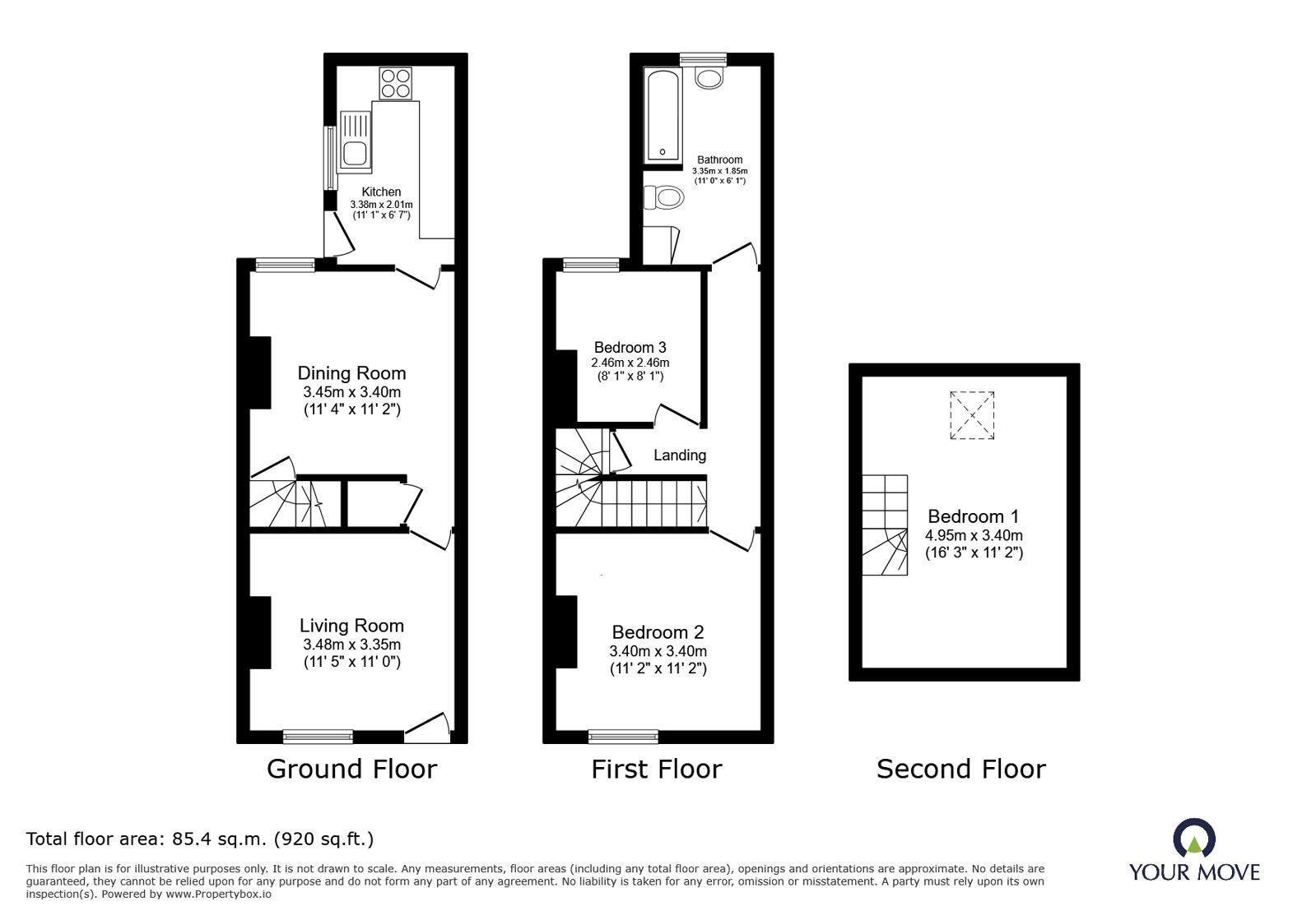 Floorplan of 3 bedroom Mid Terrace House to rent, Burr Lane, Ilkeston, Derbyshire, DE7