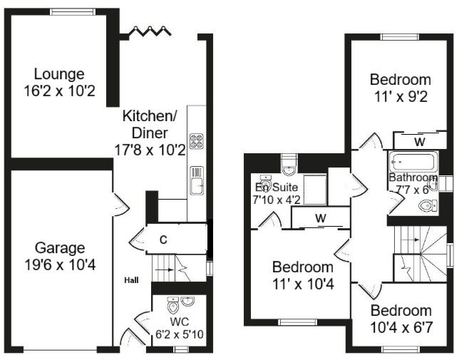 Floorplan of 3 bedroom Detached House for sale, Waddell Crescent, Newmains, Lanarkshire, ML2
