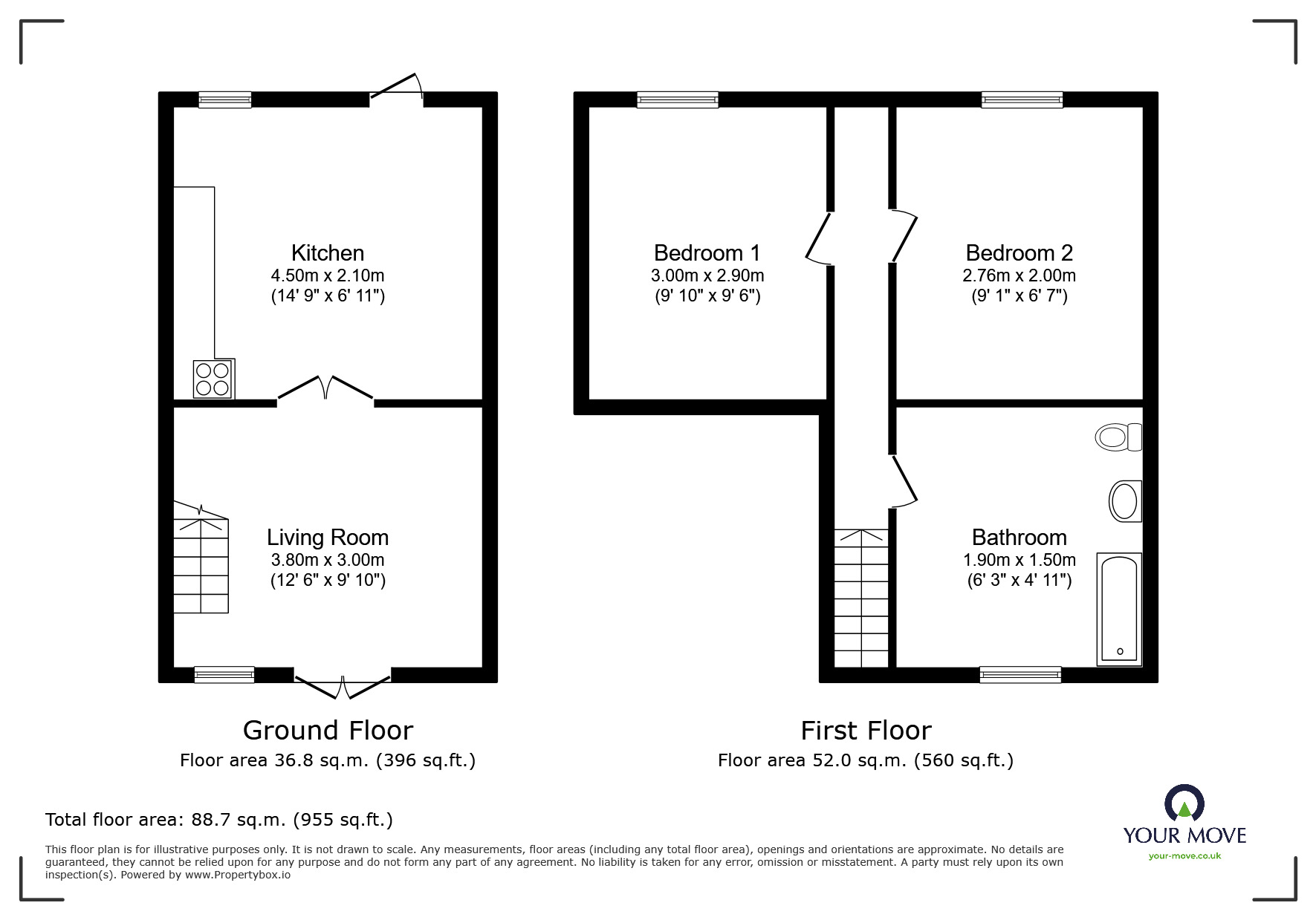 Floorplan of 2 bedroom Mid Terrace House to rent, The Poppins, Leicester, LE4