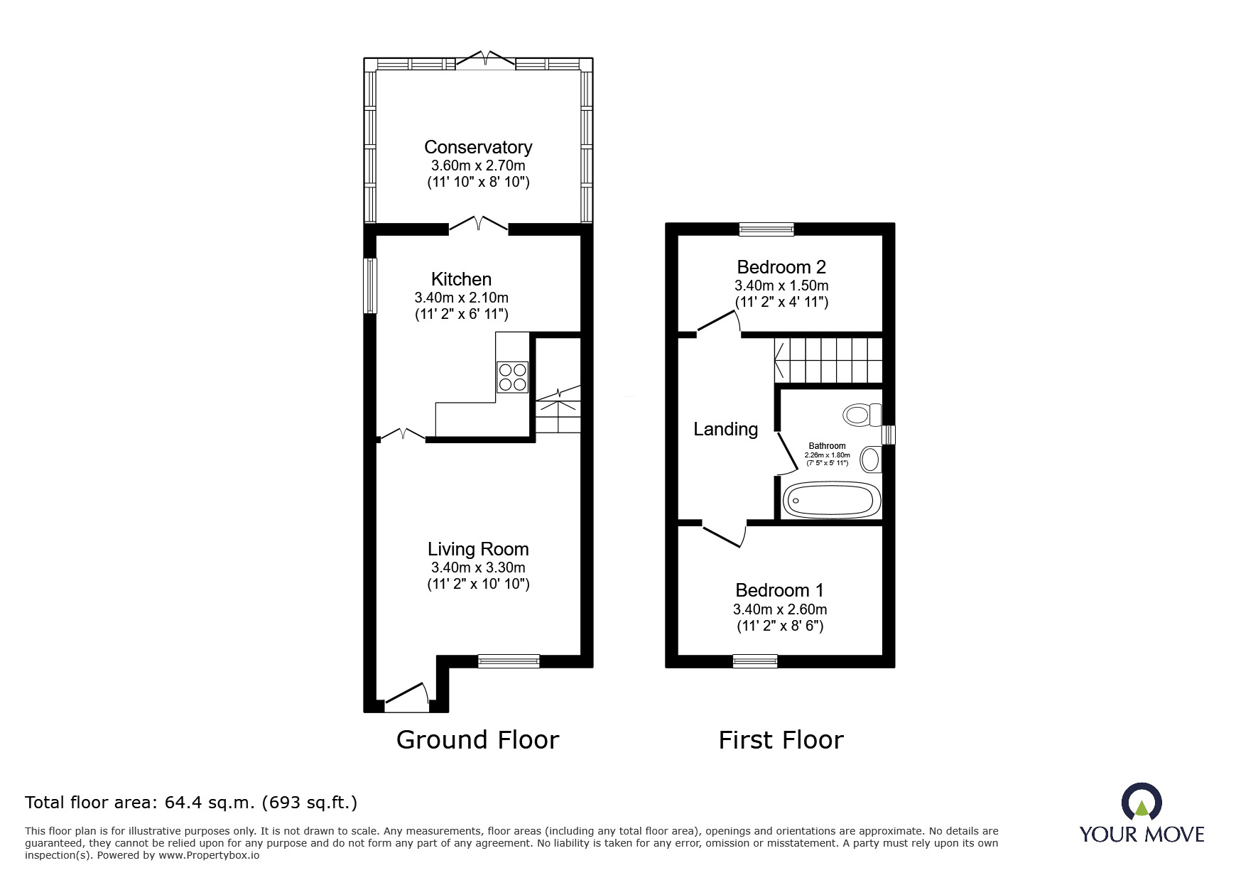 Floorplan of 2 bedroom Mid Terrace House to rent, Ferrars Court, Thorpe Astley,Braunstone, Leicester, LE3
