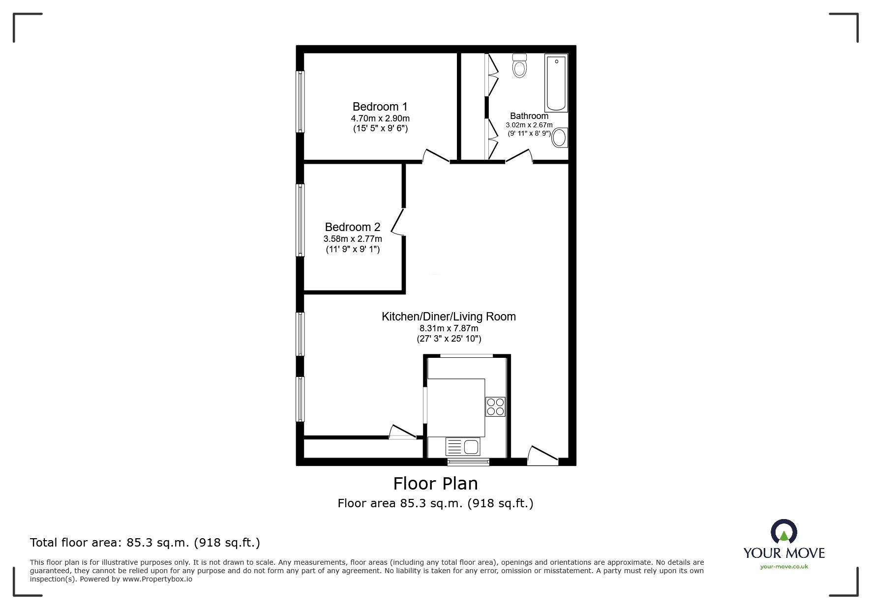 Floorplan of 2 bedroom  Flat for sale, Nugent Street, Leicester, Leicestershire, LE3