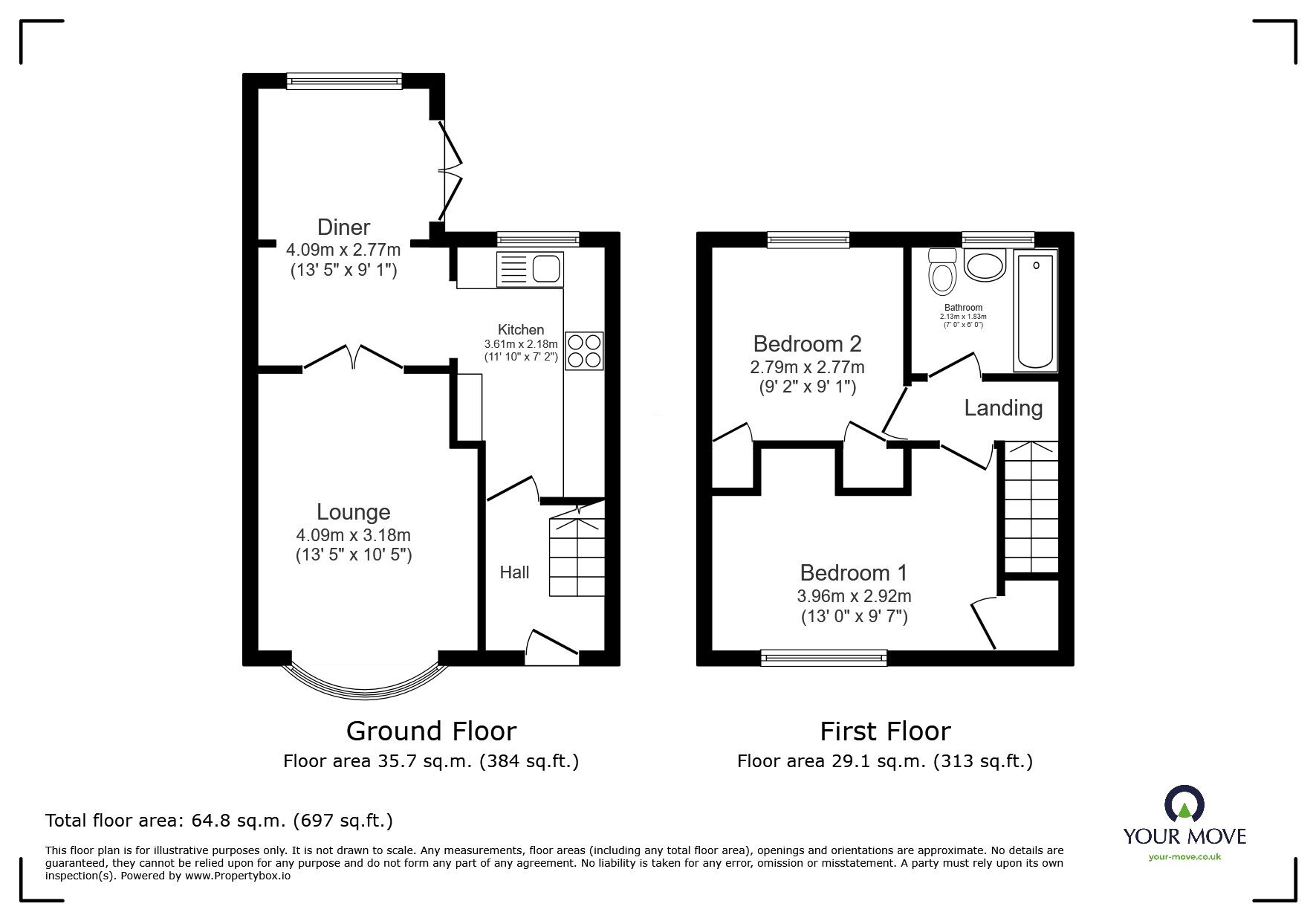 Floorplan of 2 bedroom Semi Detached House for sale, Kinsdale Drive, Leicester, Leicestershire, LE5