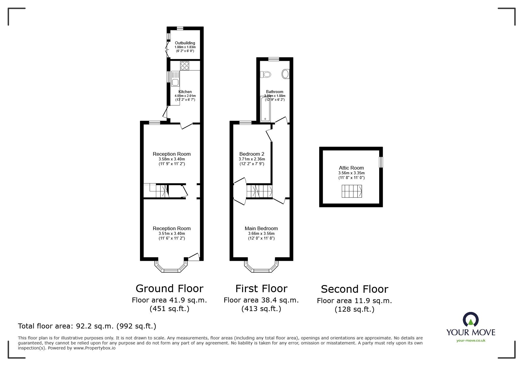 Floorplan of 2 bedroom Mid Terrace House for sale, Wilberforce Road, Leicester, Leicestershire, LE3