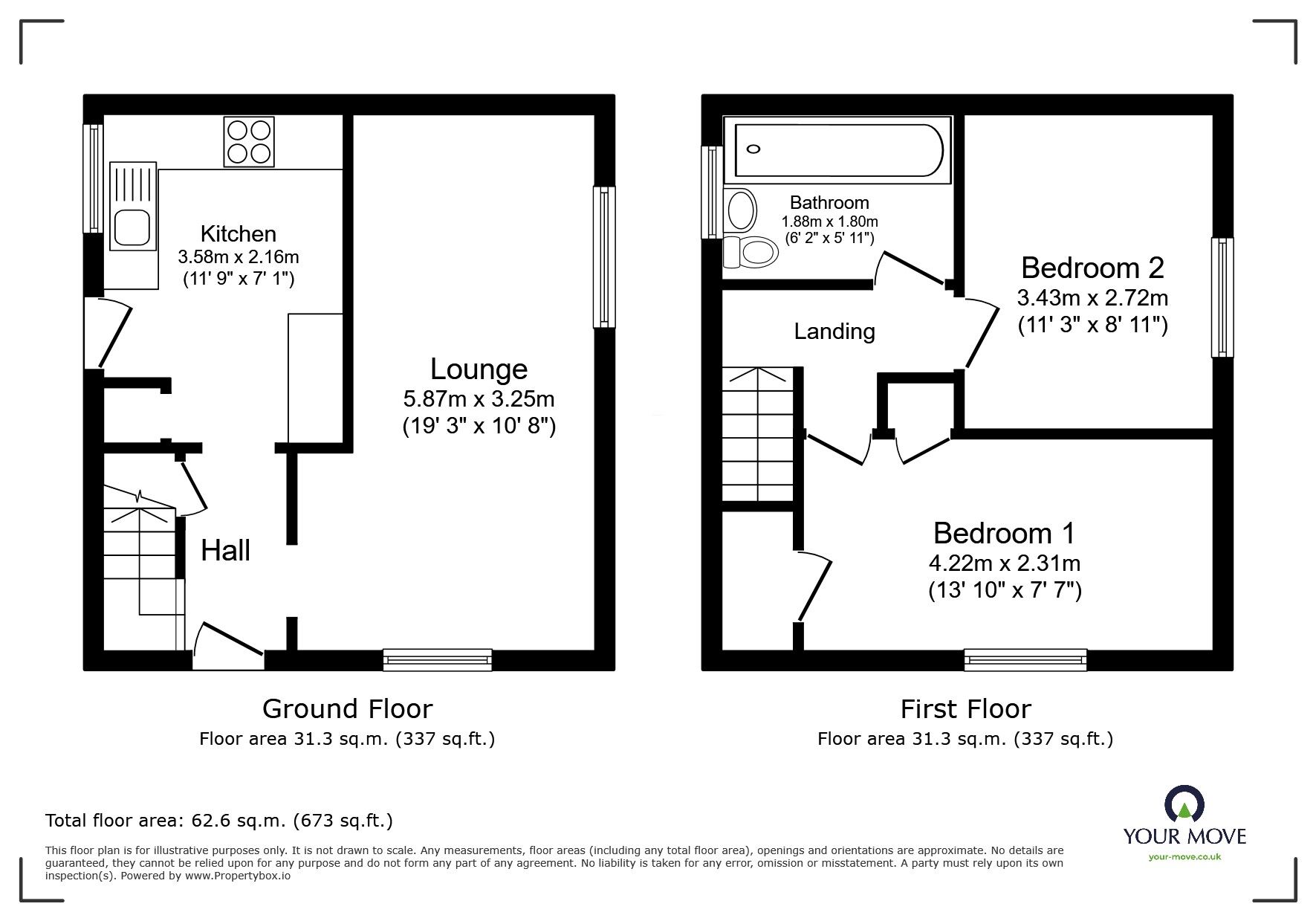 Floorplan of 2 bedroom Semi Detached House for sale, Brook Road, Leicester, Leicestershire, LE5