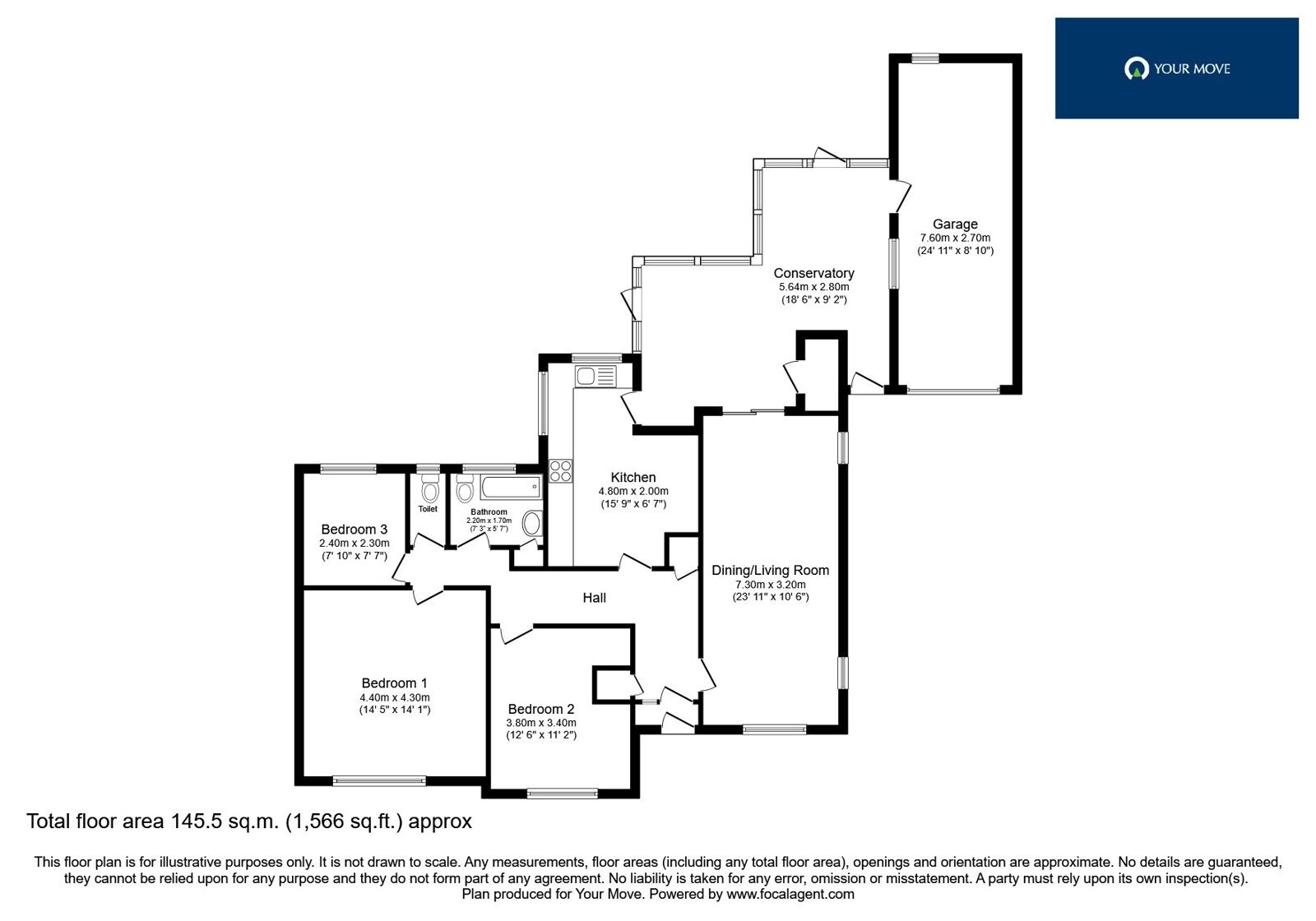 Floorplan of 3 bedroom Detached Bungalow for sale, Forest Rise, Thurnby, Leicestershire, LE7