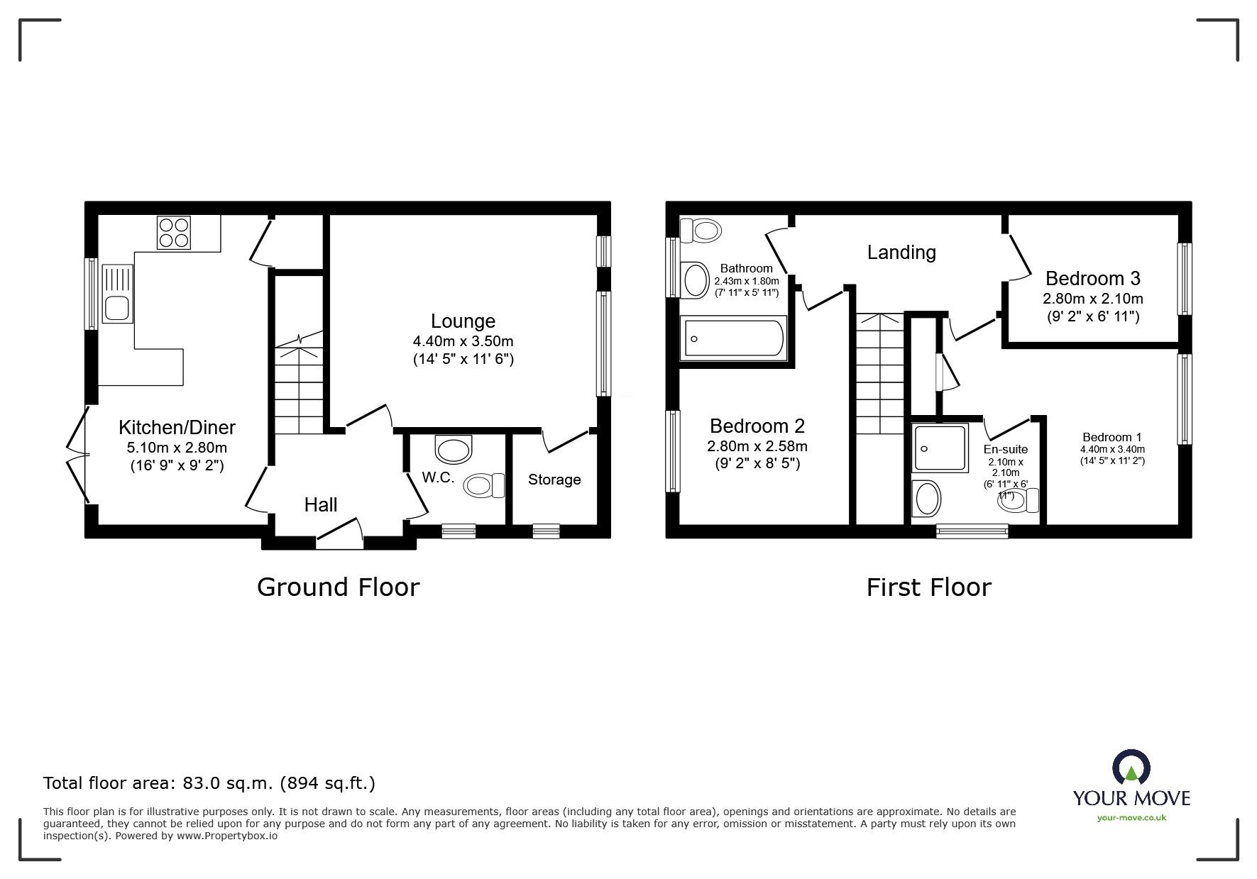 Floorplan of 3 bedroom End Terrace House for sale, Woodleigh Close, Leicester, Leicestershire, LE5