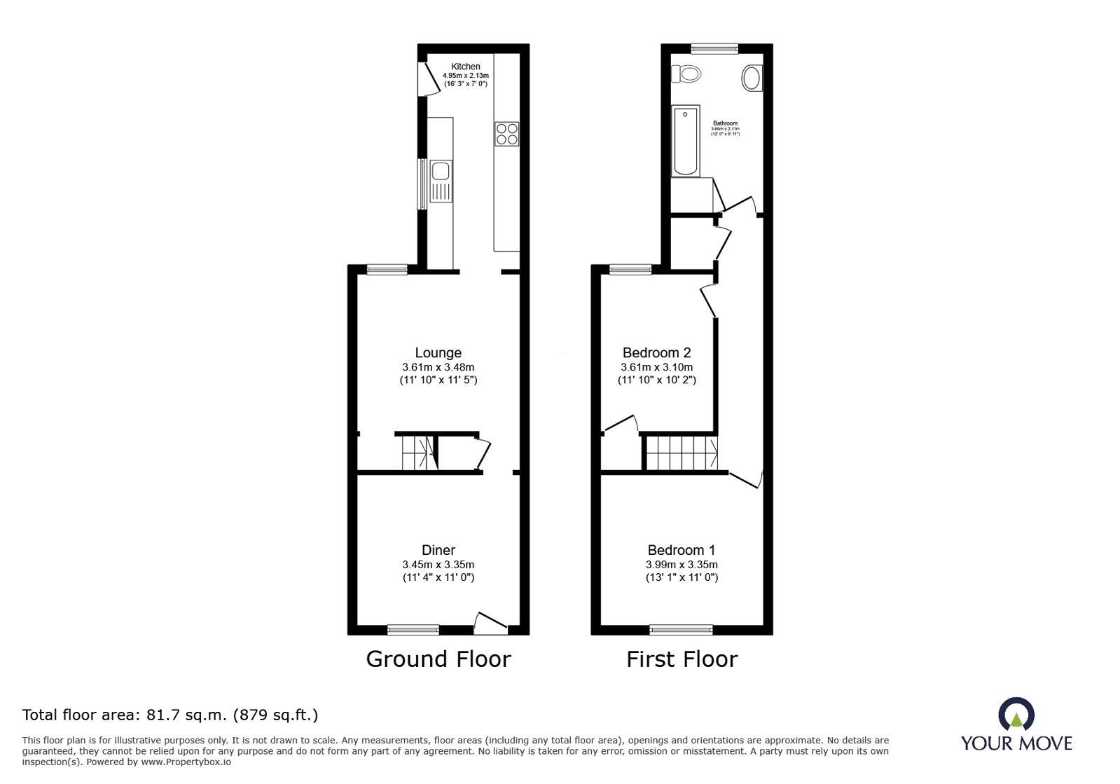 Floorplan of 2 bedroom Mid Terrace House for sale, Bassett Street, Leicester, Leicestershire, LE3