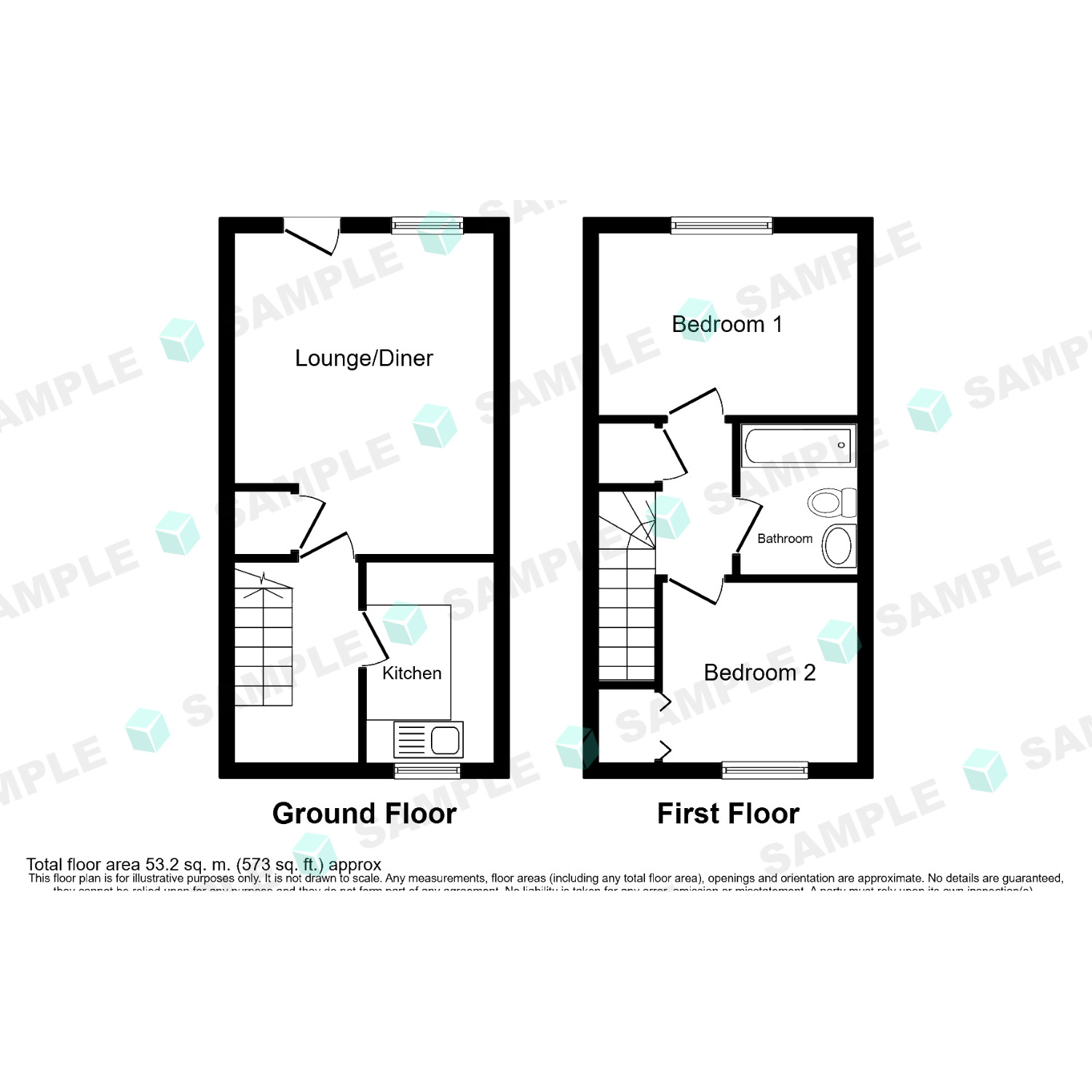 Floorplan of 2 bedroom End Terrace House for sale, Cairngorm Close, Leicester, Leicestershire, LE2