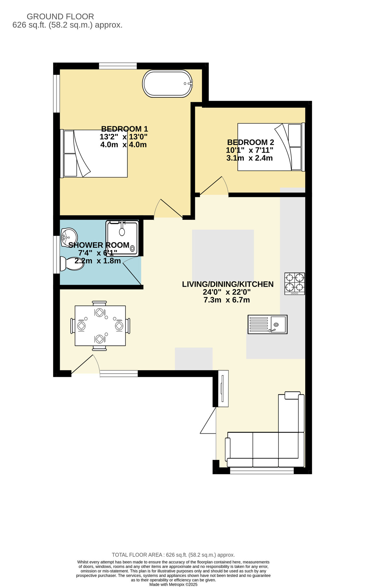 Floorplan of 2 bedroom Semi Detached Bungalow for sale, Kelmscott Grove, Leeds, West Yorkshire, LS15