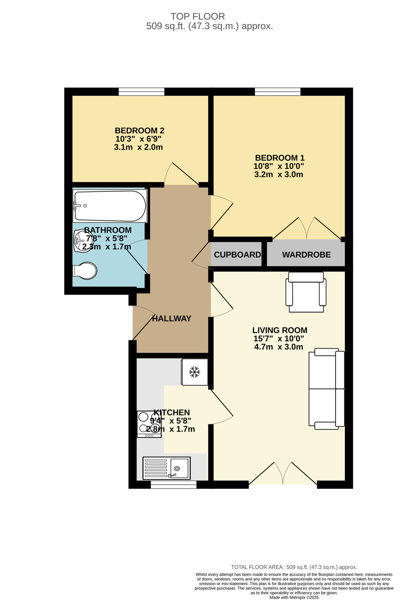 Floorplan of 2 bedroom  Flat to rent, Whitehall Green, Leeds, West Yorkshire, LS12
