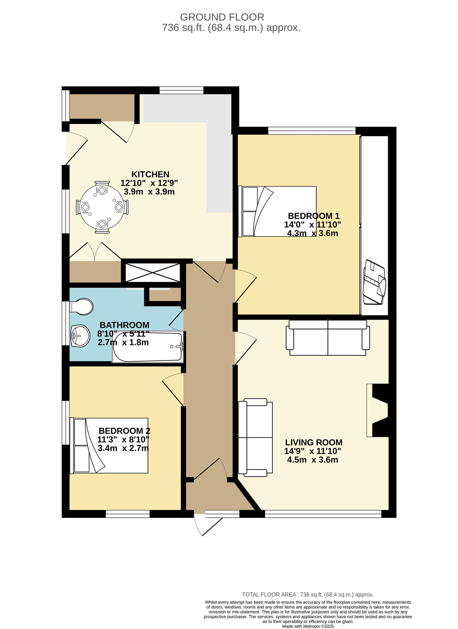 Floorplan of 2 bedroom Semi Detached Bungalow for sale, Greenway Close, Leeds, West Yorkshire, LS15