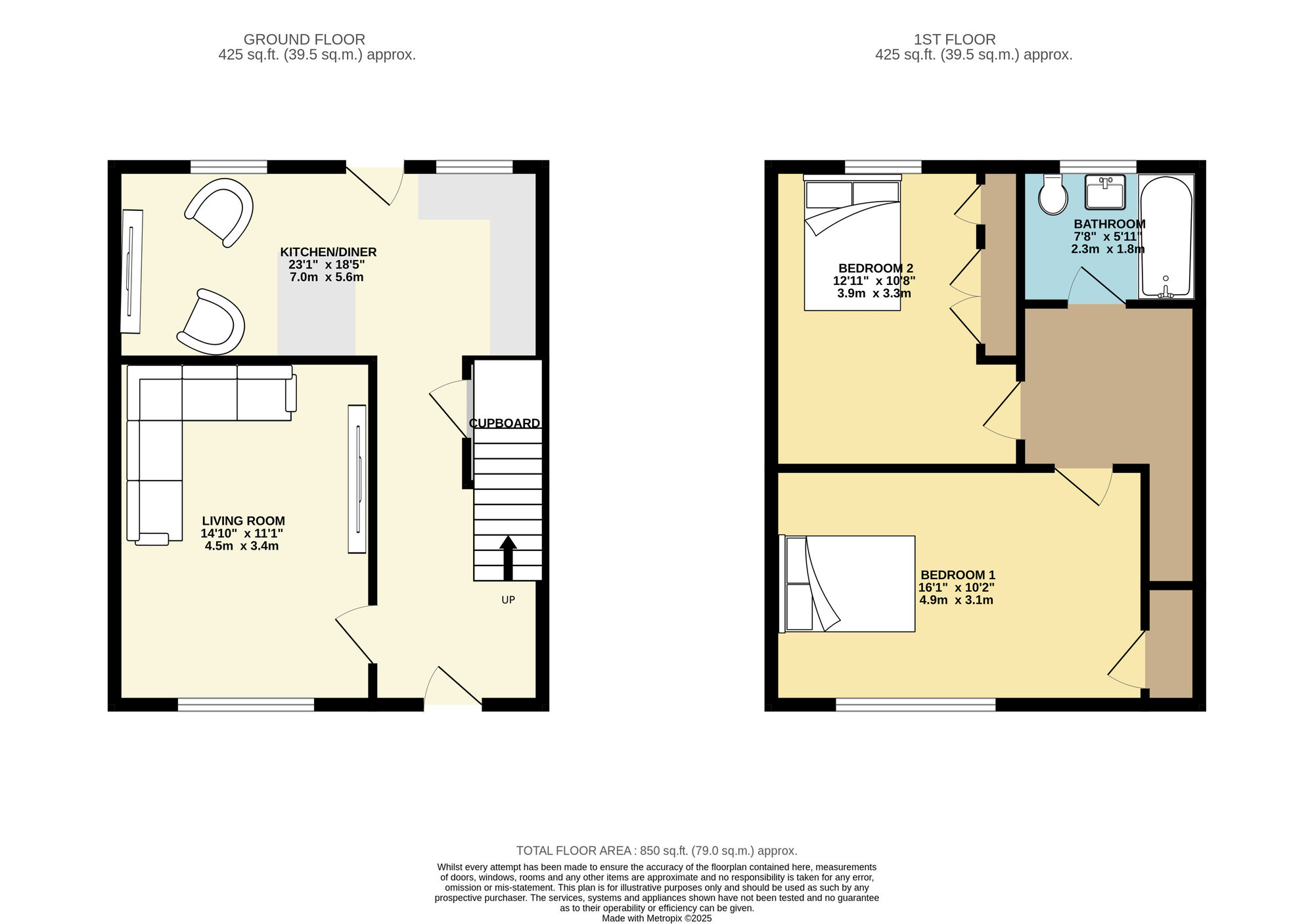 Floorplan of 2 bedroom Mid Terrace House for sale, Coal Road, Leeds, West Yorkshire, LS14