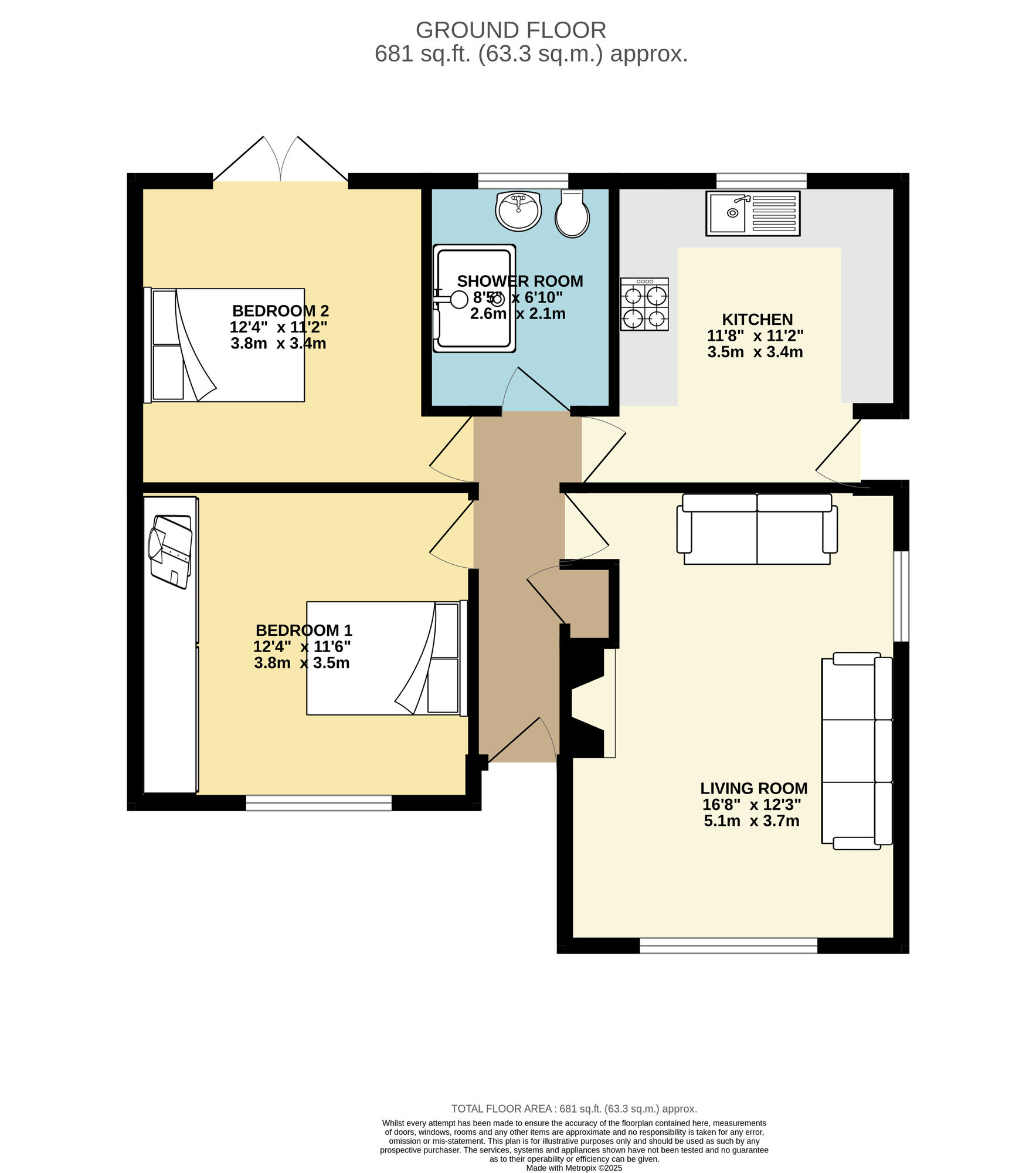 Floorplan of 2 bedroom Detached Bungalow for sale, Templegate Rise, Leeds, West Yorkshire, LS15