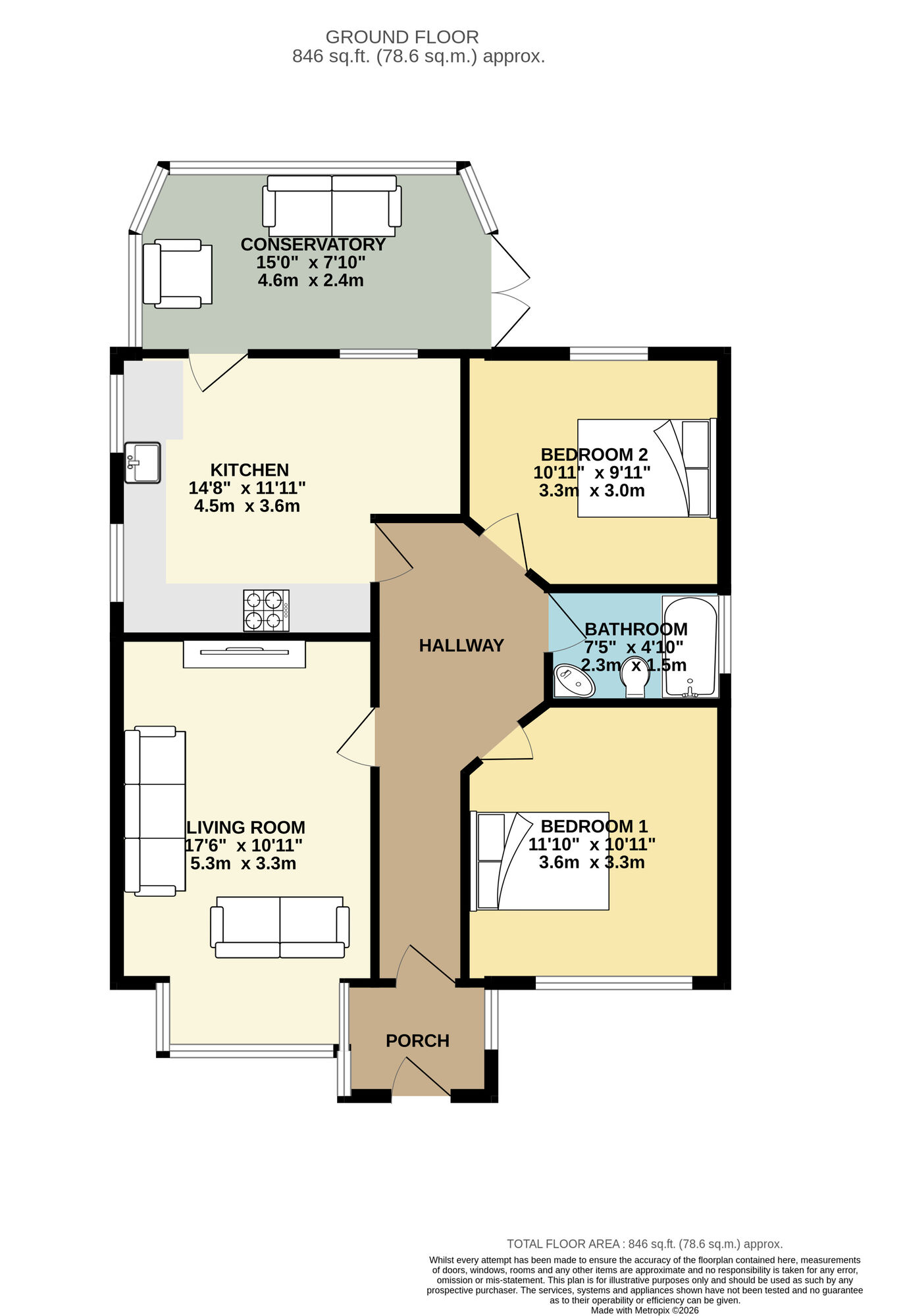 Floorplan of 2 bedroom Detached Bungalow for sale, Oakwood Lane, Leeds, West Yorkshire, LS8