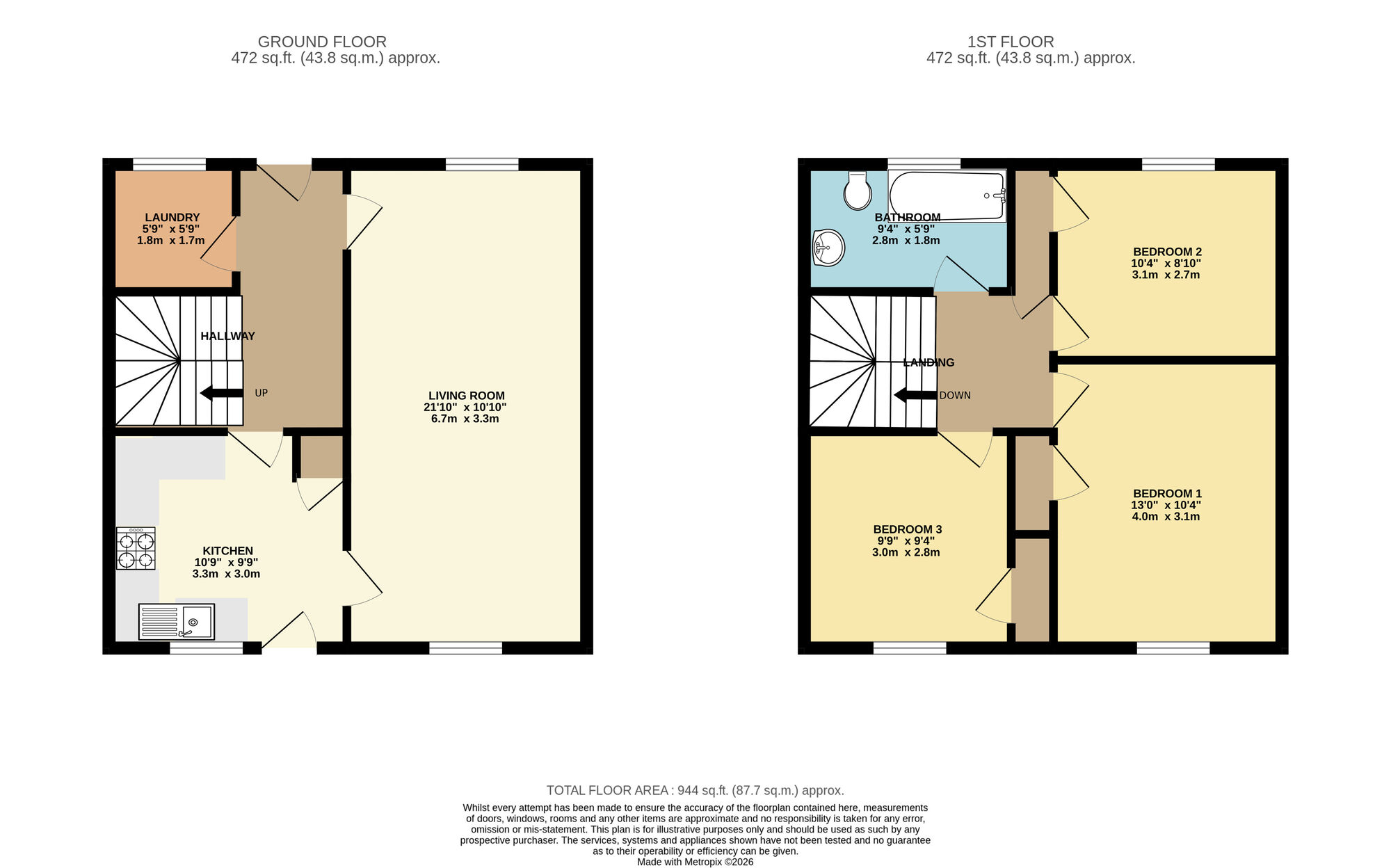 Floorplan of 3 bedroom Mid Terrace House to rent, Baildon Chase, Leeds, West Yorkshire, LS14