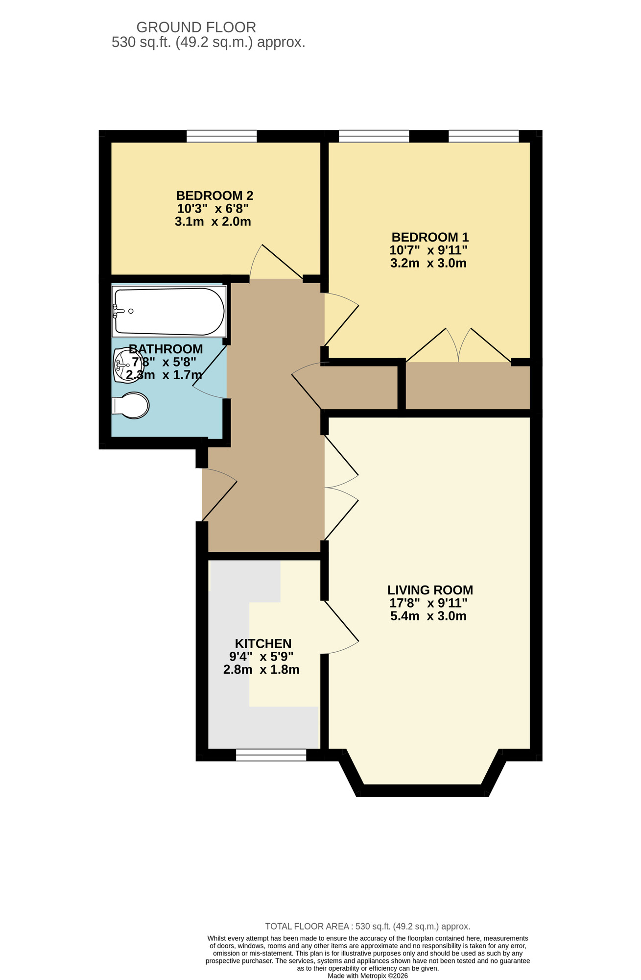 Floorplan of 2 bedroom Flat to rent, Whitehall Drive, Leeds, West Yorkshire, LS12