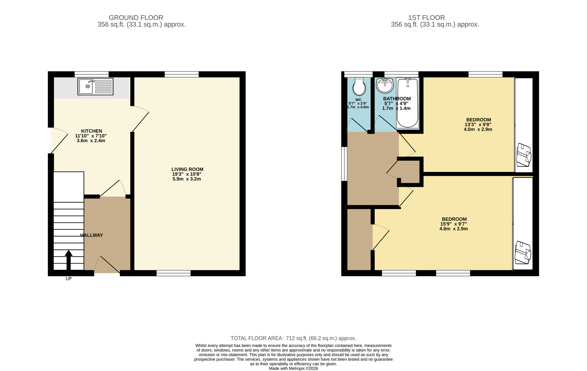 Floorplan of 2 bedroom Semi Detached House for sale, Boggart Hill Drive, Leeds, West Yorkshire, LS14