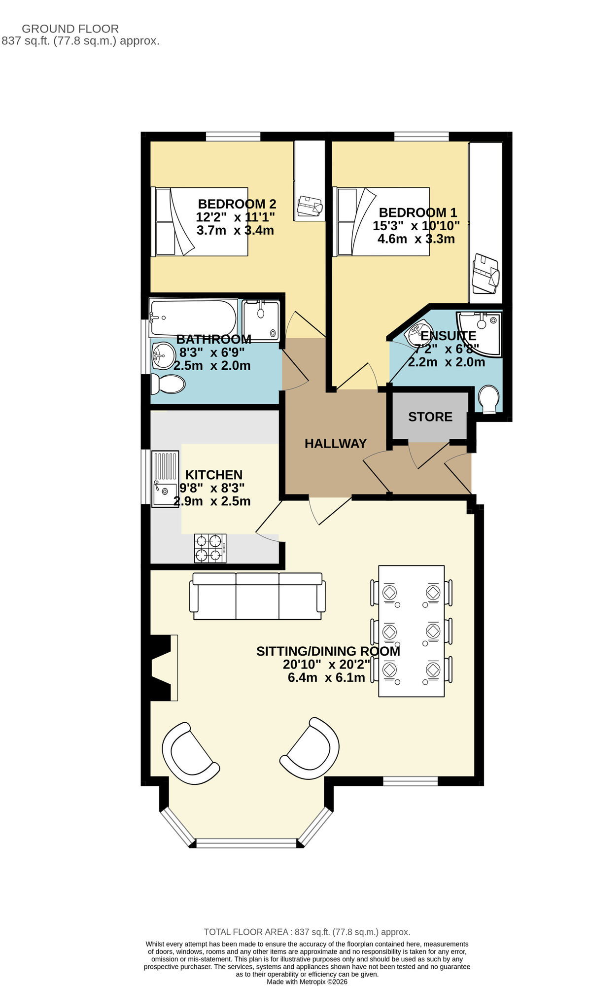 Floorplan of 2 bedroom Flat for sale, Dunstarn Drive, Leeds, West Yorkshire, LS16
